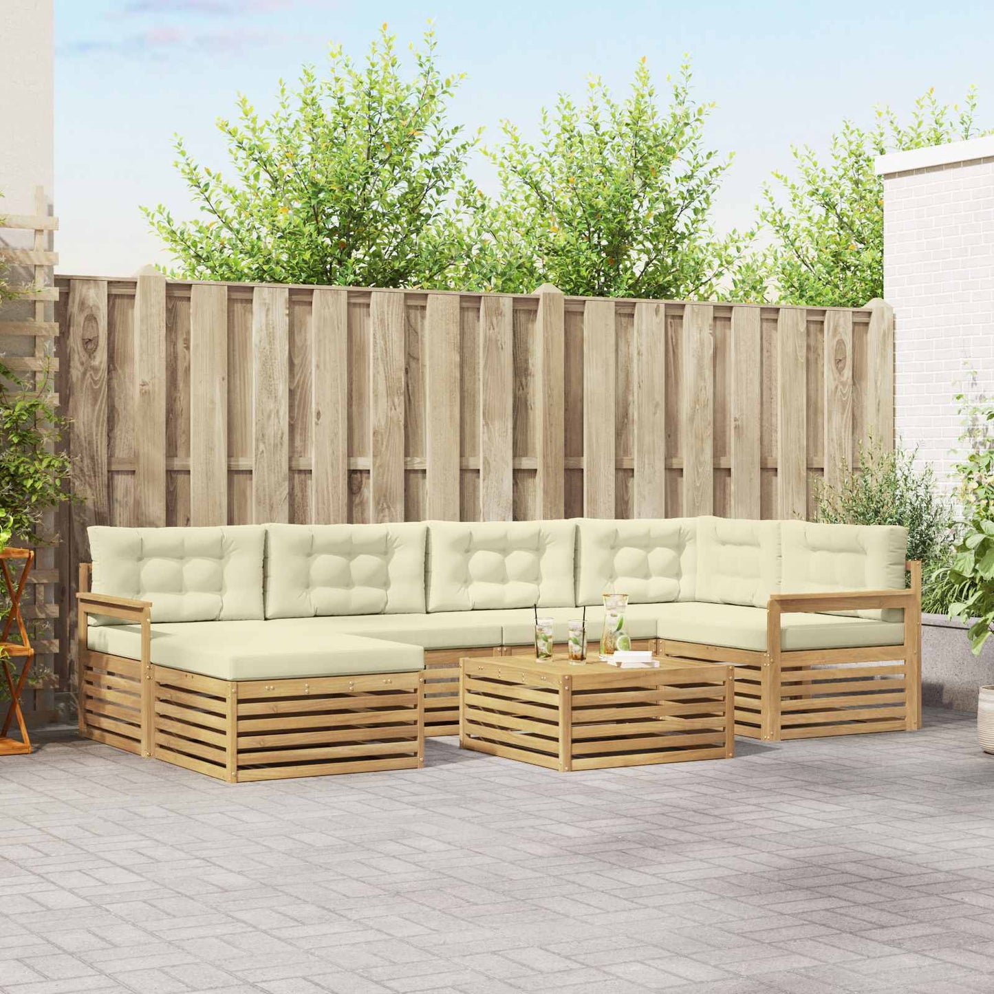 vidaXL Σειρά Καναπέ Εξωτερικού με μαξιλάρι 7 pcs Λευκό και Κρεμ