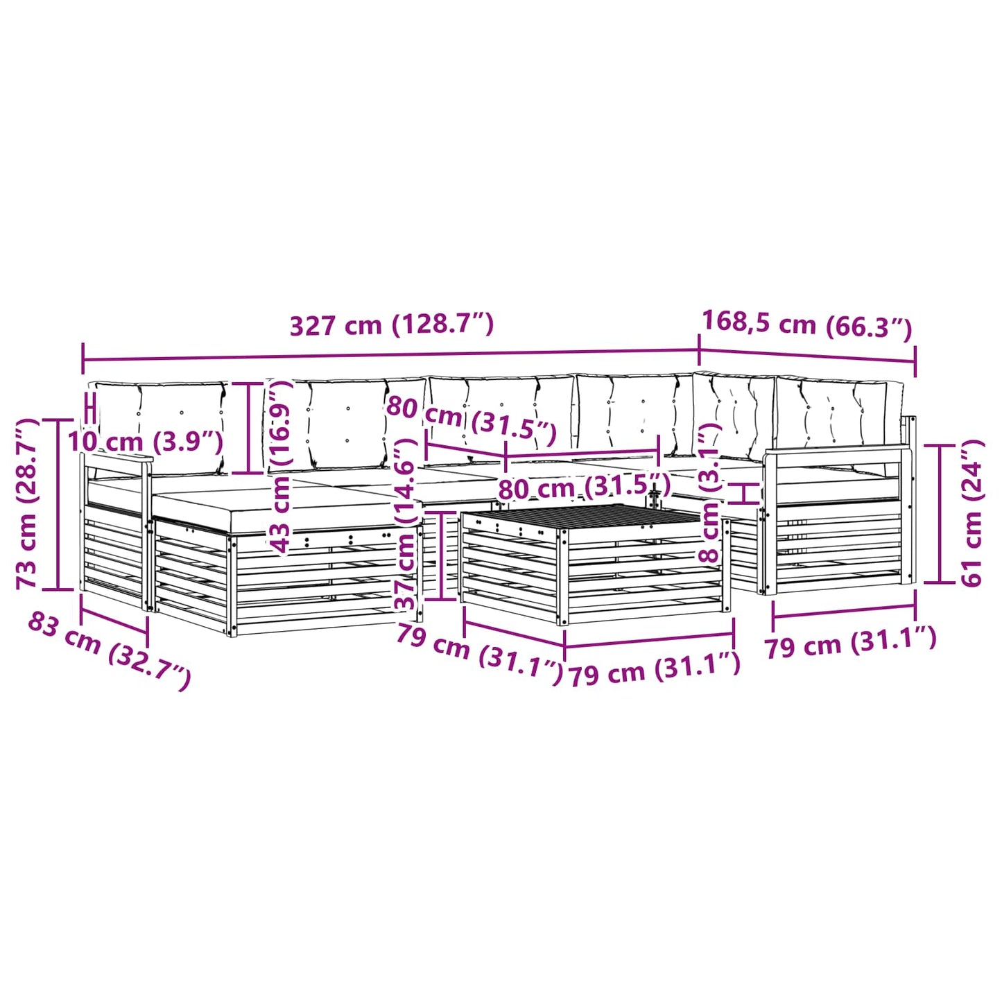 vidaXL Σειρά Καναπέ Εξωτερικού με μαξιλάρι 7 pcs Λευκό και Κρεμ