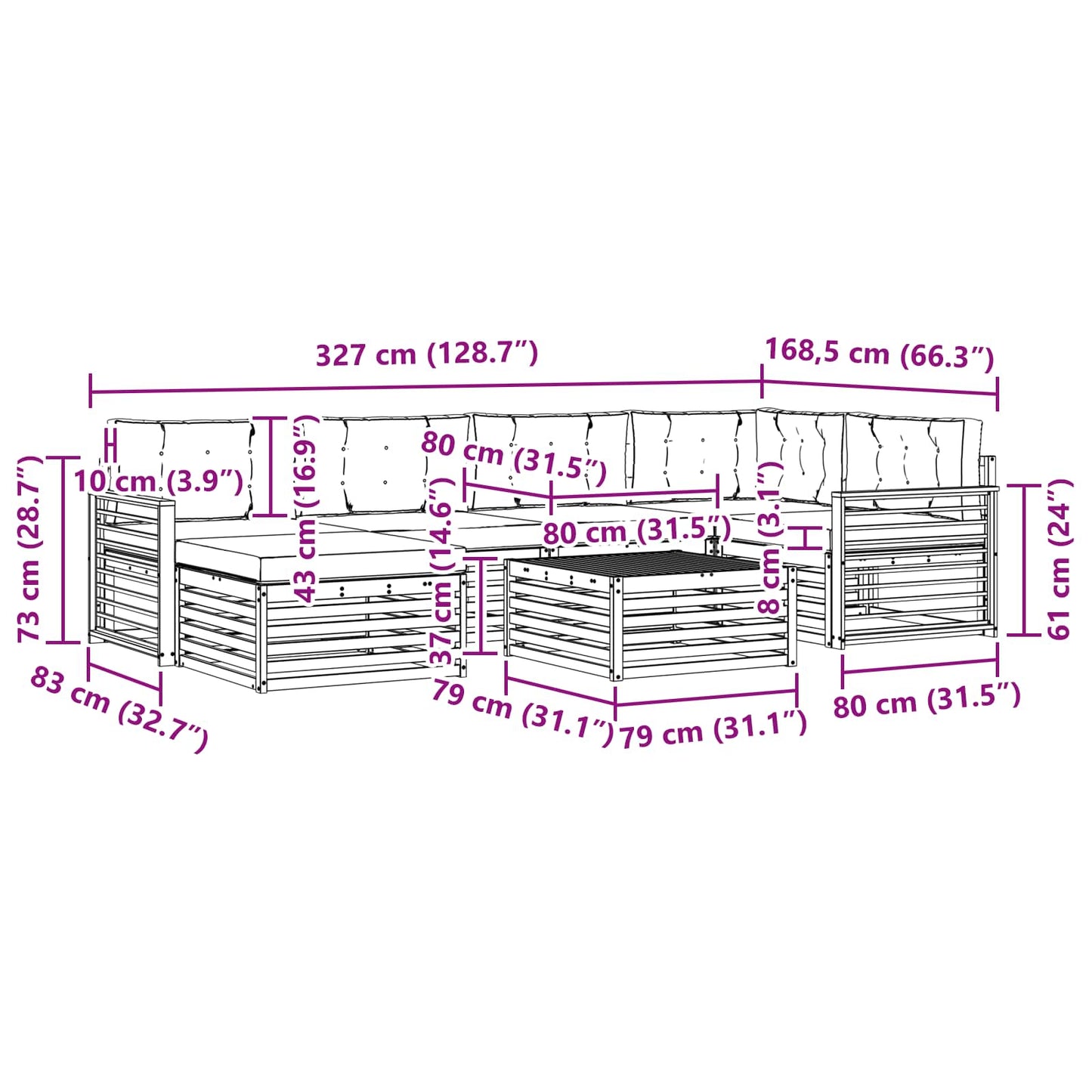 vidaXL Σειρά Καναπέ Εξωτερικού με μαξιλάρι 7 pcs Άσπρο και Ανθρακί