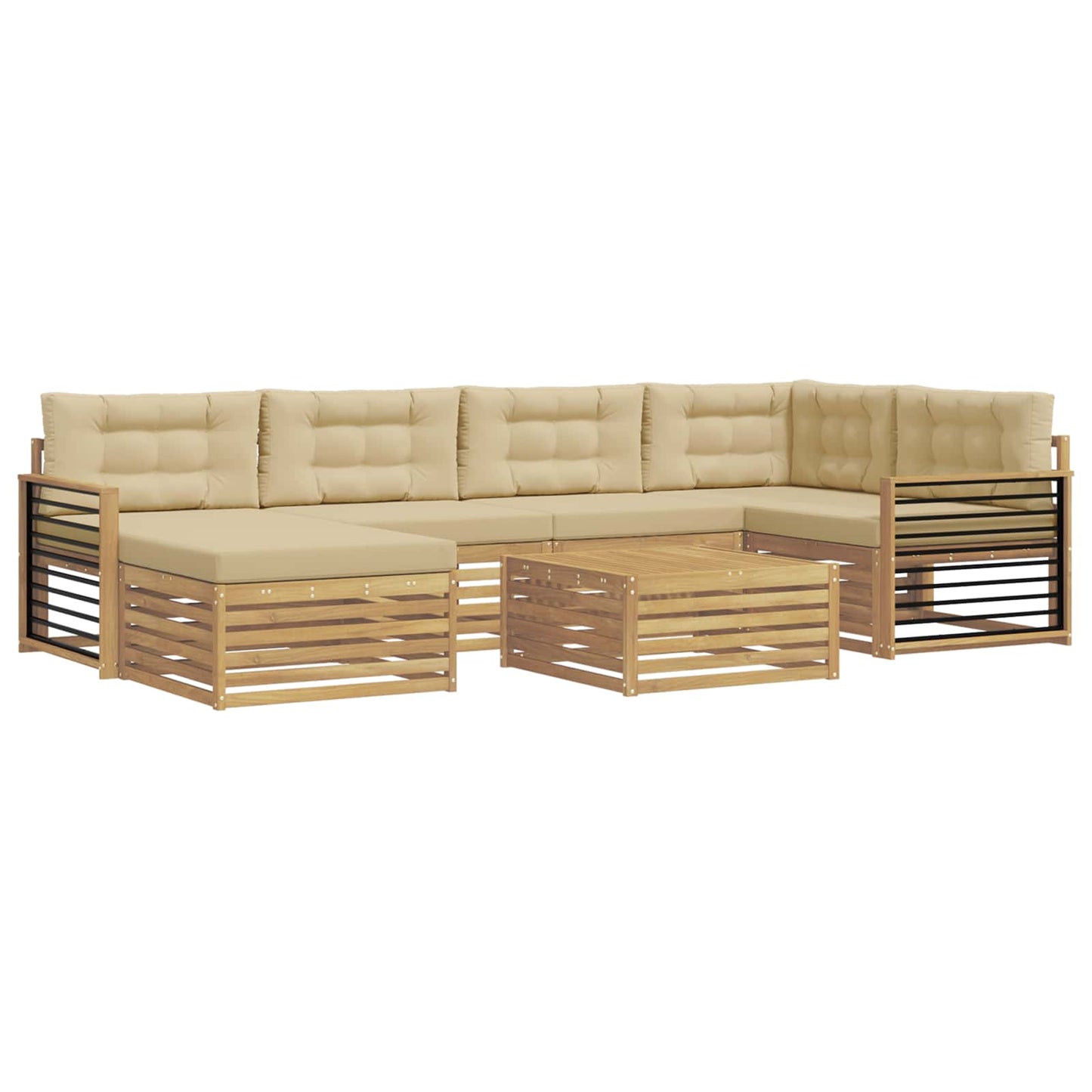 vidaXL Σειρά Καναπέ Εξωτερικού με μαξιλάρι 7 pcs Λευκό και Μπεζ