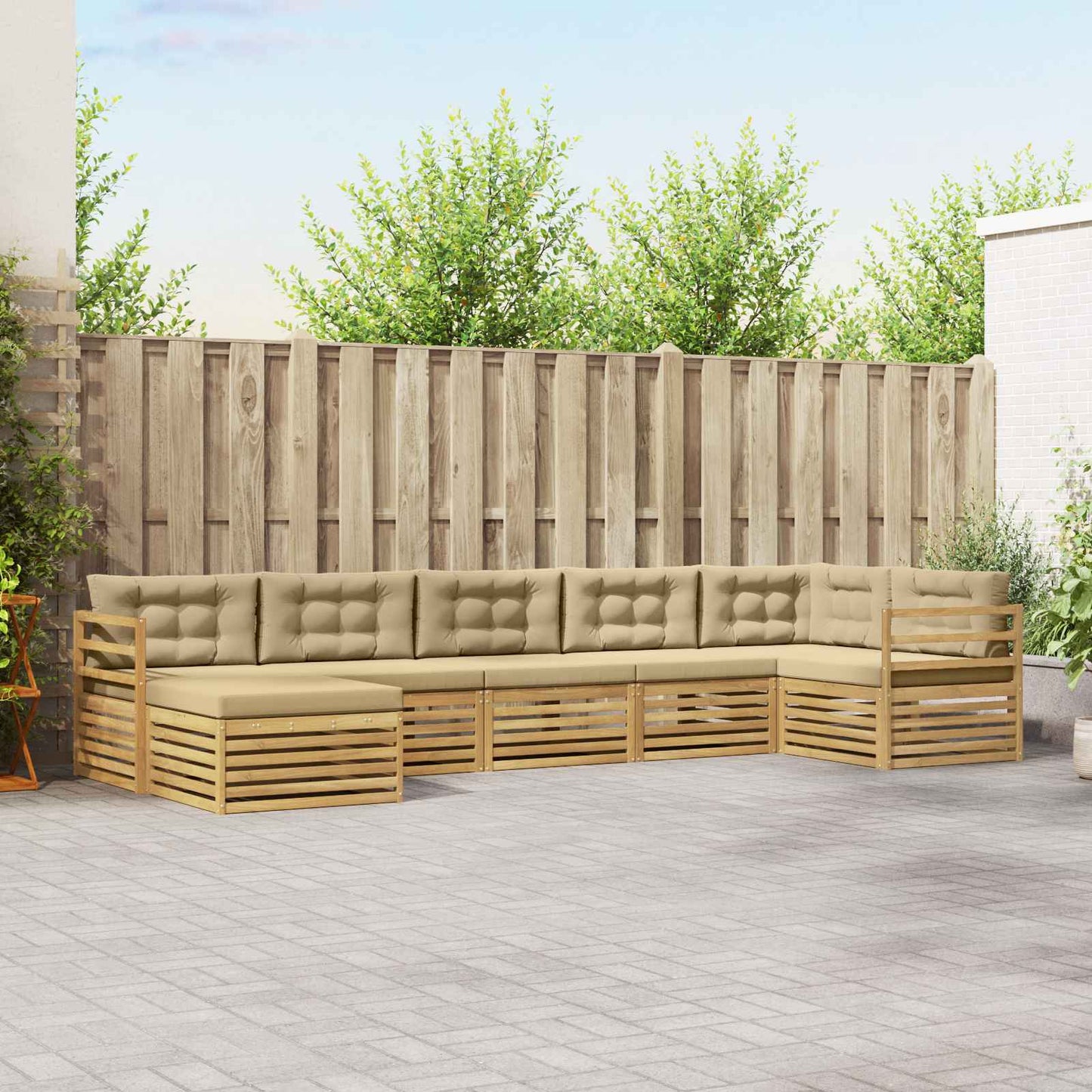 vidaXL Σειρά Καναπέ Εξωτερικού με μαξιλάρι 7 pcs Λευκό και Μπεζ