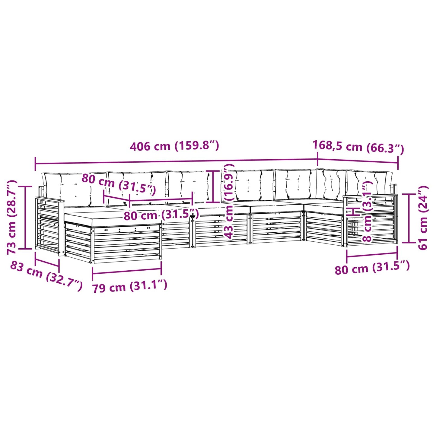 vidaXL Σειρά Καναπέ Εξωτερικού με μαξιλάρι 7 pcs Άσπρο και Ανθρακί