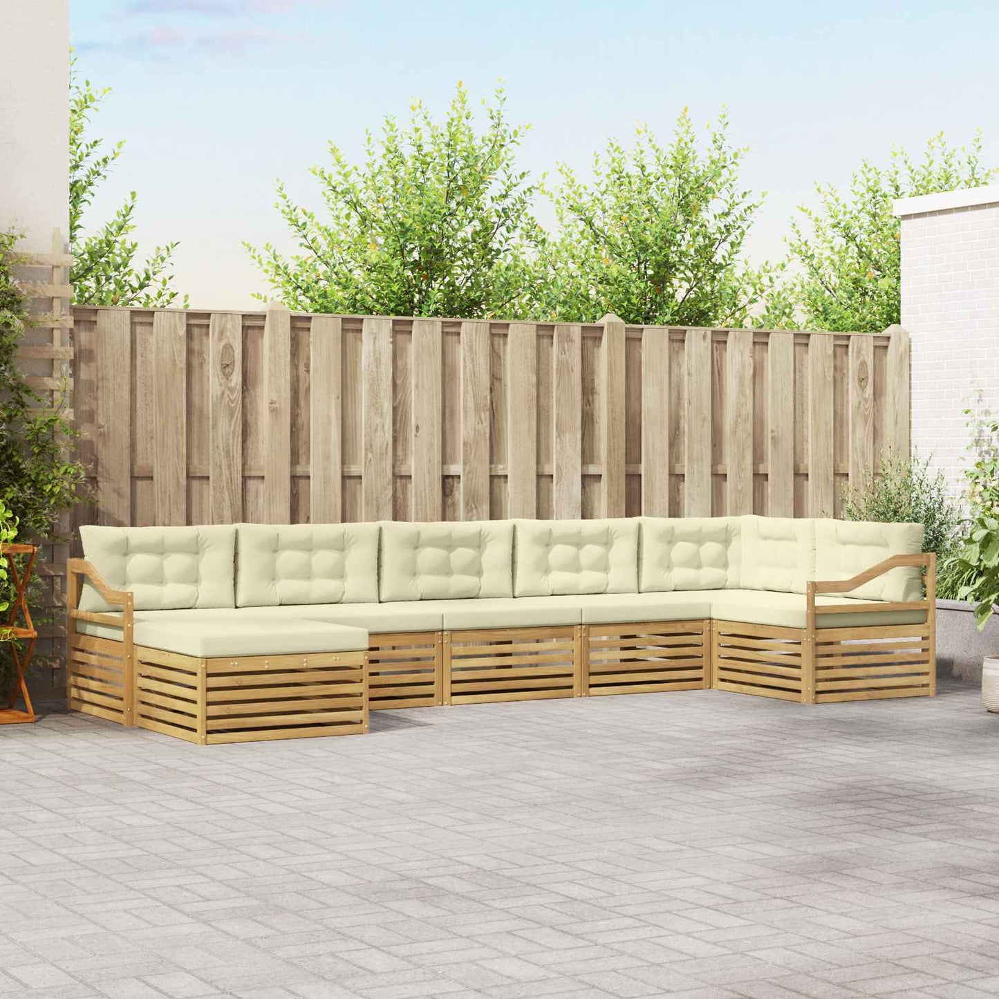 vidaXL Σειρά Καναπέ Εξωτερικού με μαξιλάρι 7 pcs Λευκό και Κρεμ