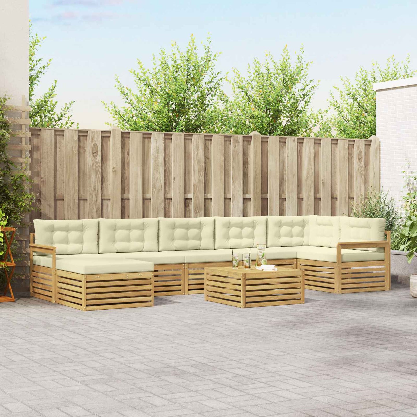 vidaXL Σειρά Καναπέ Εξωτερικού με μαξιλάρι 8 pcs Λευκό και Κρεμ