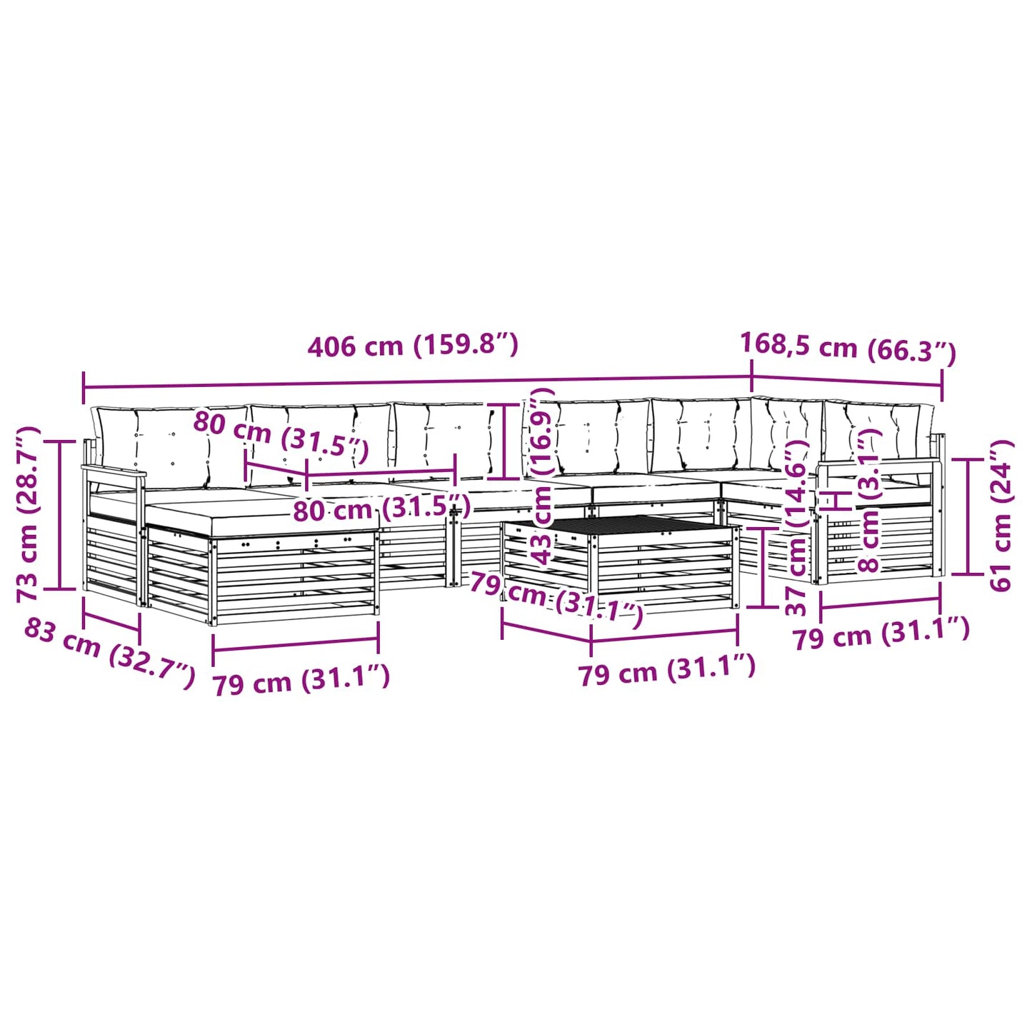 vidaXL Σειρά Καναπέ Εξωτερικού με μαξιλάρι 8 pcs Άσπρο και Ανθρακί