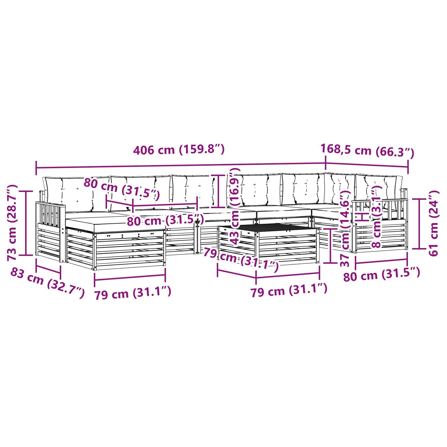 vidaXL Σειρά Καναπέ Εξωτερικού με μαξιλάρι 8 pcs Άσπρο και Ανθρακί