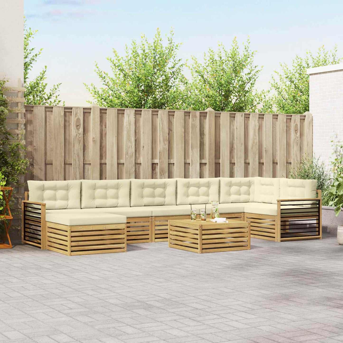vidaXL Σειρά Καναπέ Εξωτερικού με μαξιλάρι 8 pcs Λευκό και Κρεμ