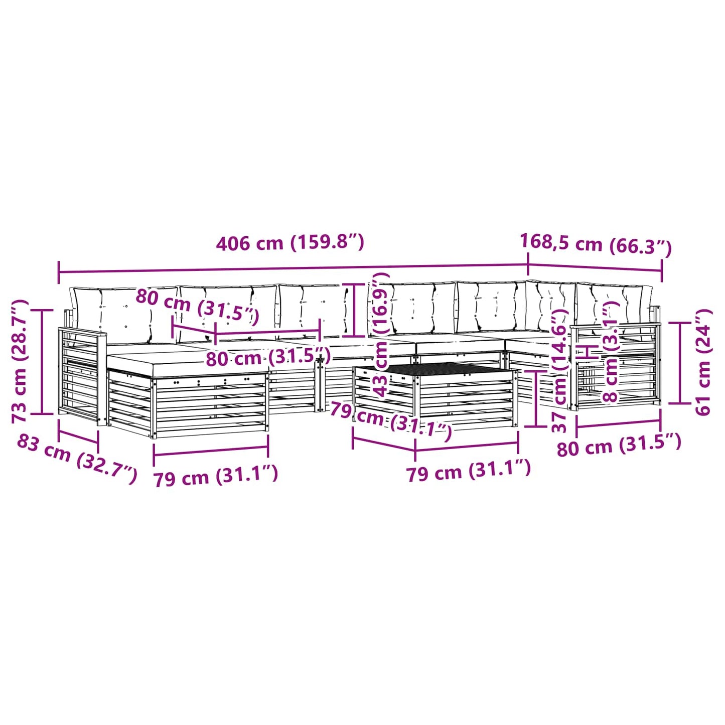 vidaXL Σειρά Καναπέ Εξωτερικού με μαξιλάρι 8 pcs Λευκό και Κρεμ