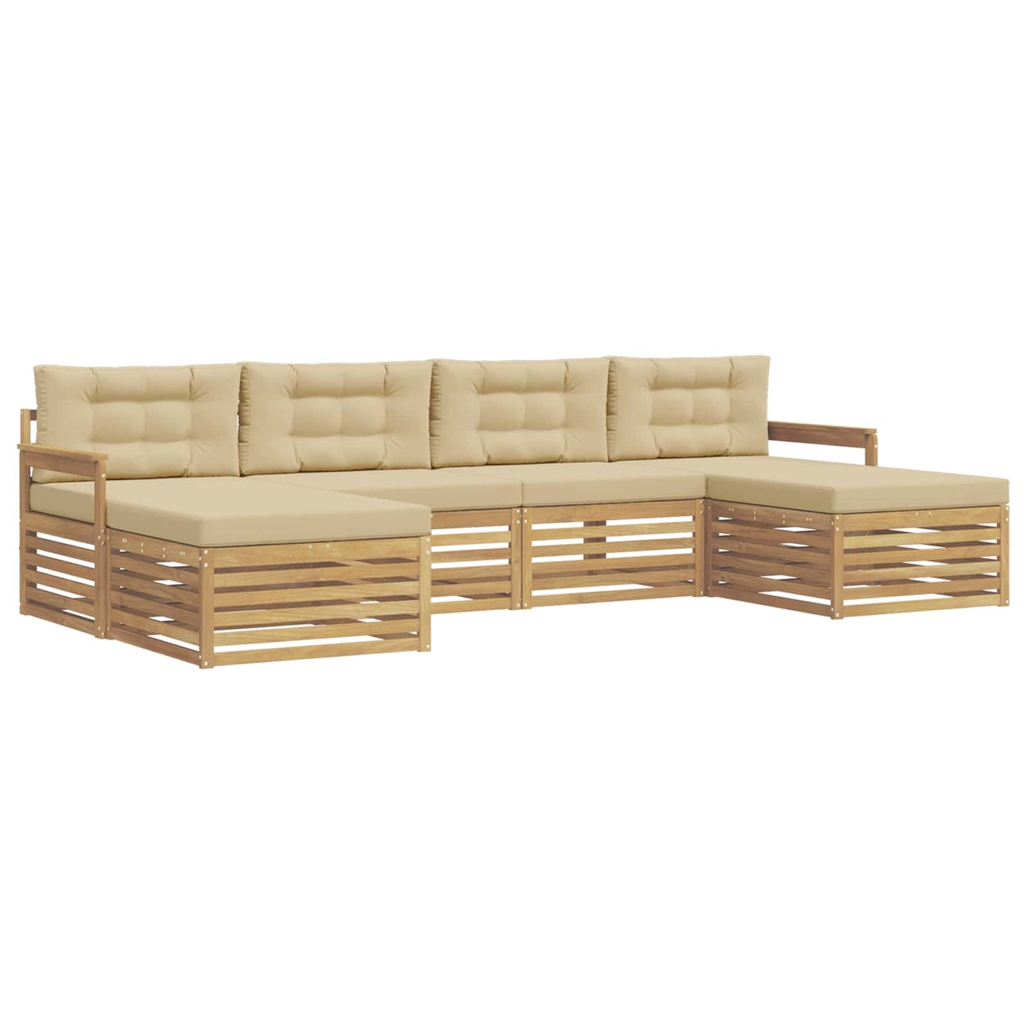 vidaXL Σετ Καναπέ με μαξιλάρι 6 pcs Λευκό και Μπεζ Στερεό Ξύλο Ακακίας