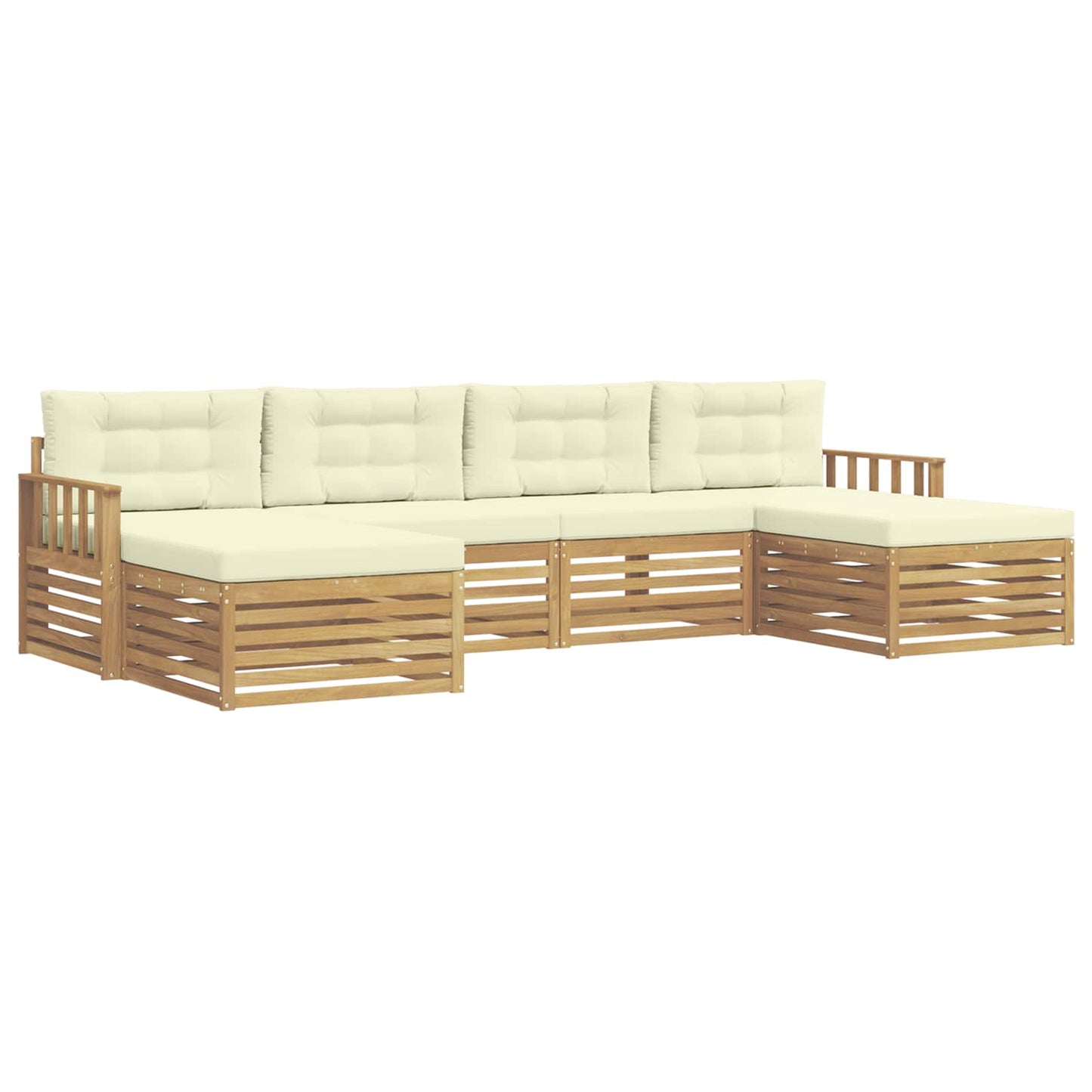 vidaXL Σετ Καναπέ με μαξιλάρι 6 pcs Λευκό και Κρεμ Στερεό Ξύλο Ακακίας
