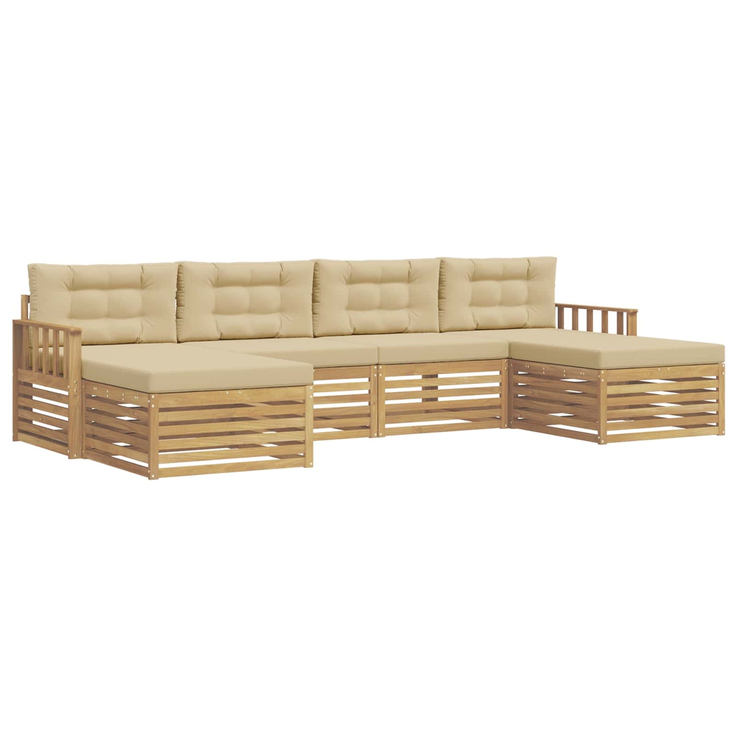 vidaXL Σετ Καναπέ με μαξιλάρι 6 pcs Λευκό και Μπεζ Στερεό Ξύλο Ακακίας
