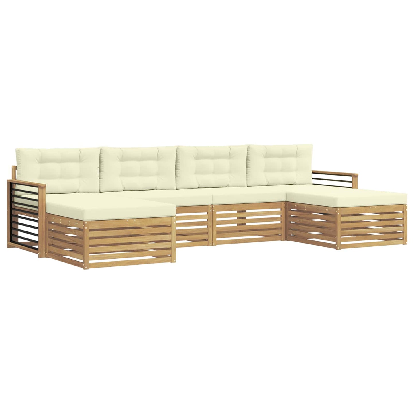vidaXL Σετ Καναπέ με μαξιλάρι 6 pcs Λευκό και Κρεμ Στερεό Ξύλο Ακακίας