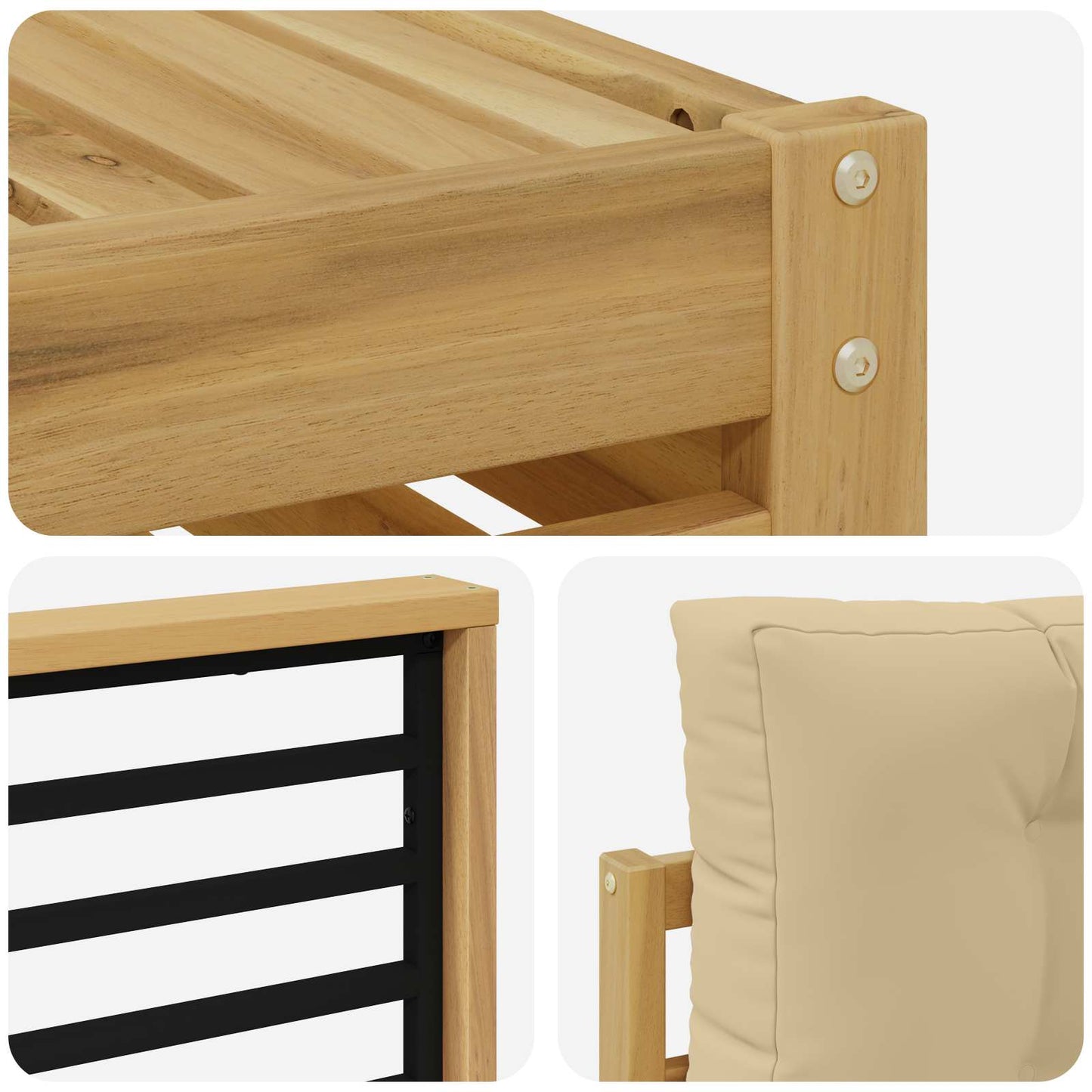 vidaXL Σετ Καναπέ με μαξιλάρι 6 pcs Λευκό και Μπεζ Στερεό Ξύλο Ακακίας