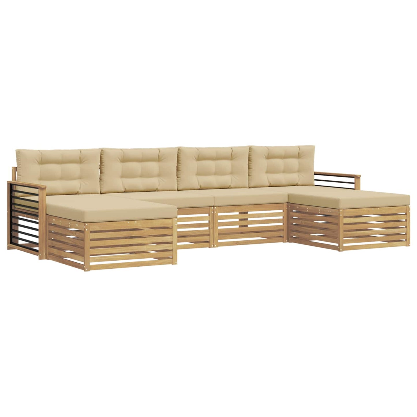vidaXL Σετ Καναπέ με μαξιλάρι 6 pcs Λευκό και Μπεζ Στερεό Ξύλο Ακακίας