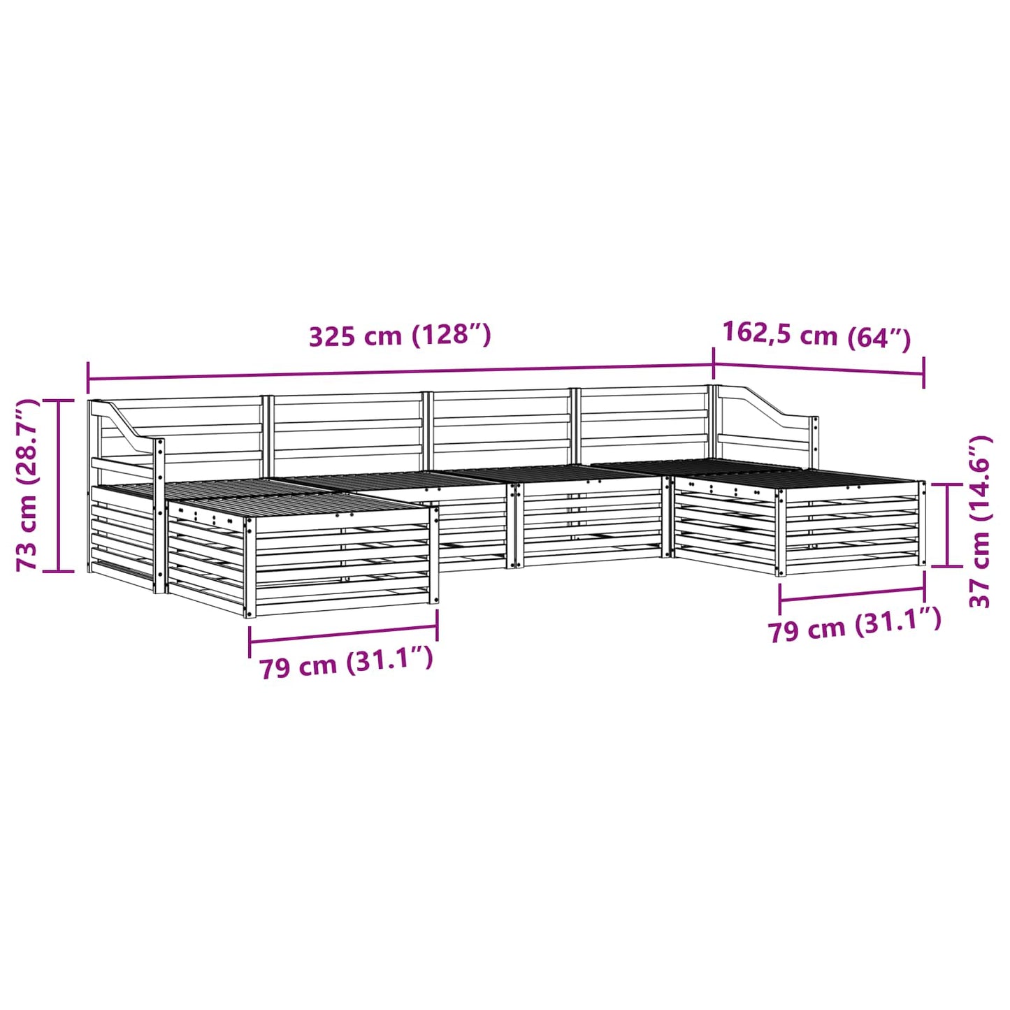 vidaXL Σειρά Καναπέ Εξωτερικού 6 pcs Λευκό 325 x 162,5 x 73 εκ