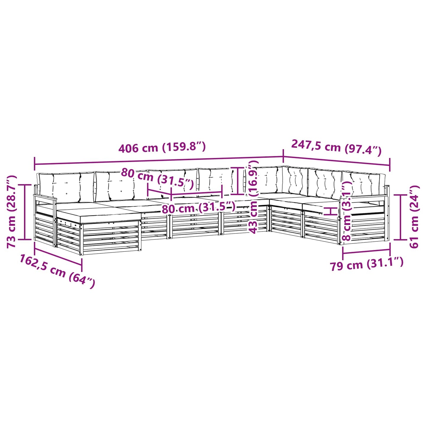 vidaXL Σειρά Καναπέ Εξωτερικού με μαξιλάρι 8 pcs Λευκό και Μπεζ