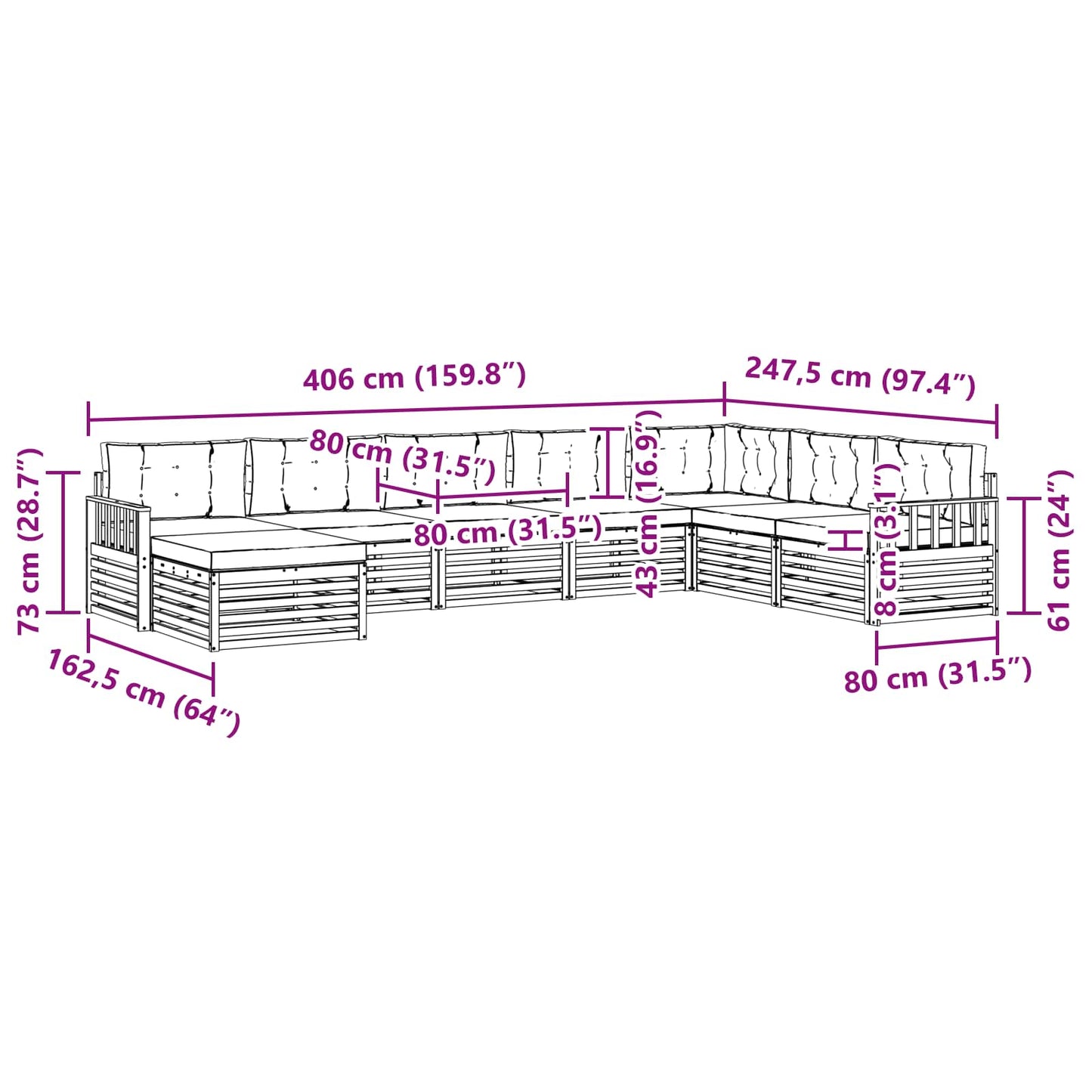 vidaXL Σειρά Καναπέ Εξωτερικού με μαξιλάρι 8 pcs Λευκό και Μπεζ