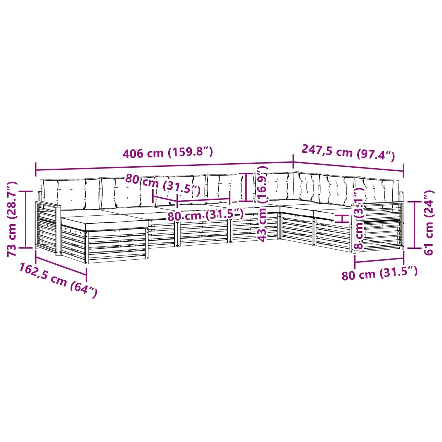 vidaXL Σειρά Καναπέ Εξωτερικού με μαξιλάρι 8 pcs Λευκό και Μπεζ