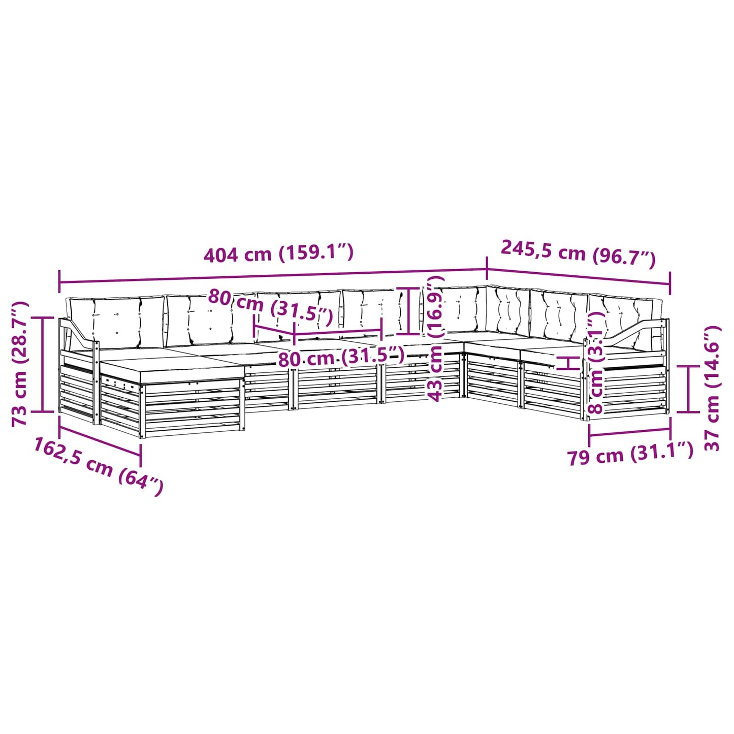 vidaXL Σειρά Καναπέ Εξωτερικού 8 pcs Λευκό και Μπεζ Πολυεστέρας