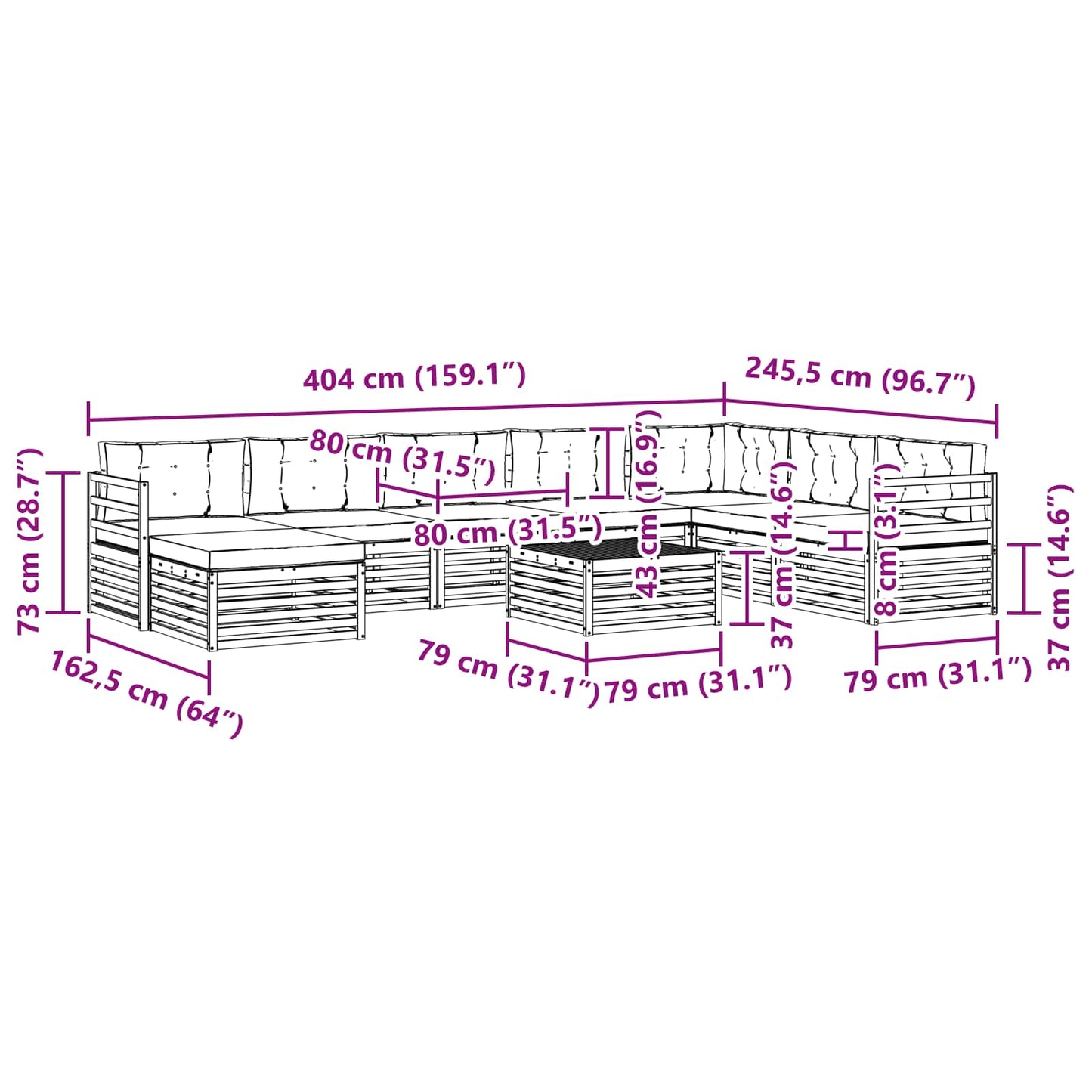vidaXL Σειρά Καναπέ Εξωτερικού 9 pcs Λευκό και Μπεζ Πολυεστέρας
