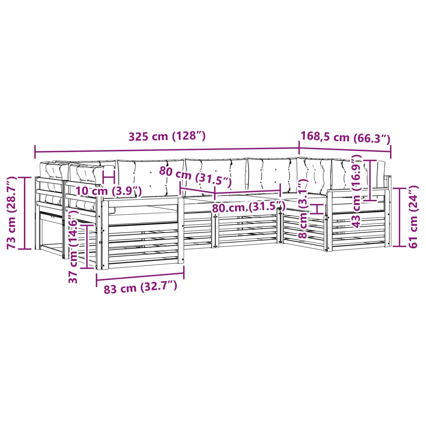 vidaXL Σειρά Καναπέ Εξωτερικού με μαξιλάρι 6 pcs Λευκό και Κρεμ
