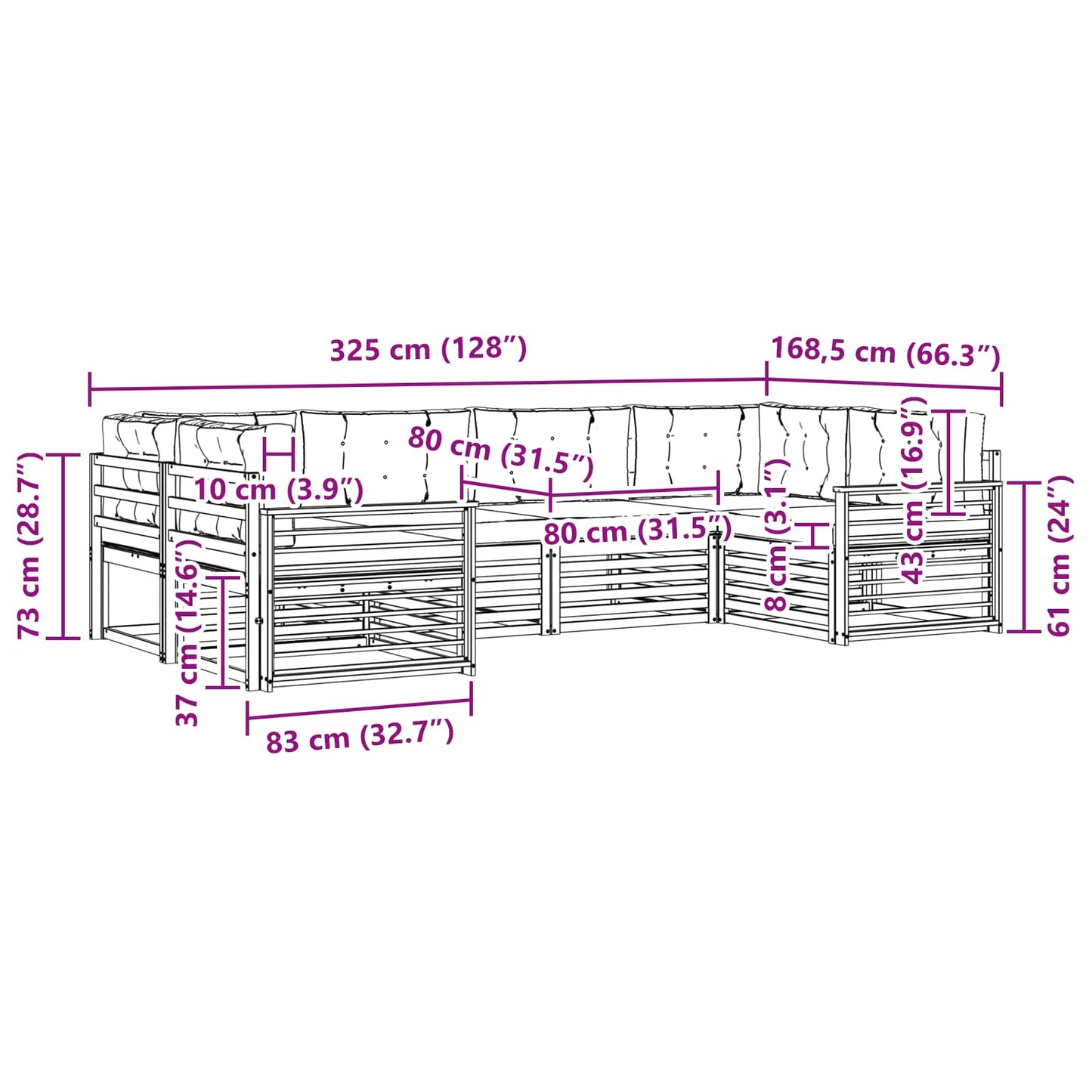 vidaXL Σειρά Καναπέ Εξωτερικού με μαξιλάρι 6 pcs Λευκό και Κρεμ