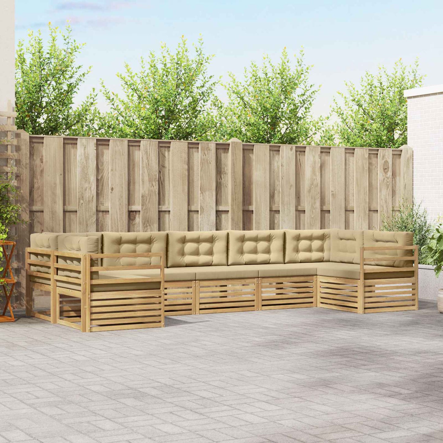 vidaXL Σειρά Καναπέ Εξωτερικού 7 pcs Λευκό και Μπεζ Πολυεστέρας