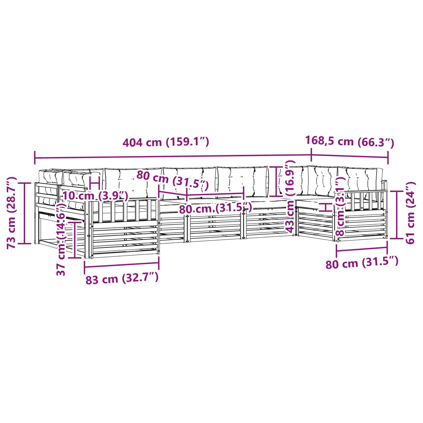vidaXL Σειρά Καναπέ Εξωτερικού με μαξιλάρι 7 pcs Λευκό και Μπεζ