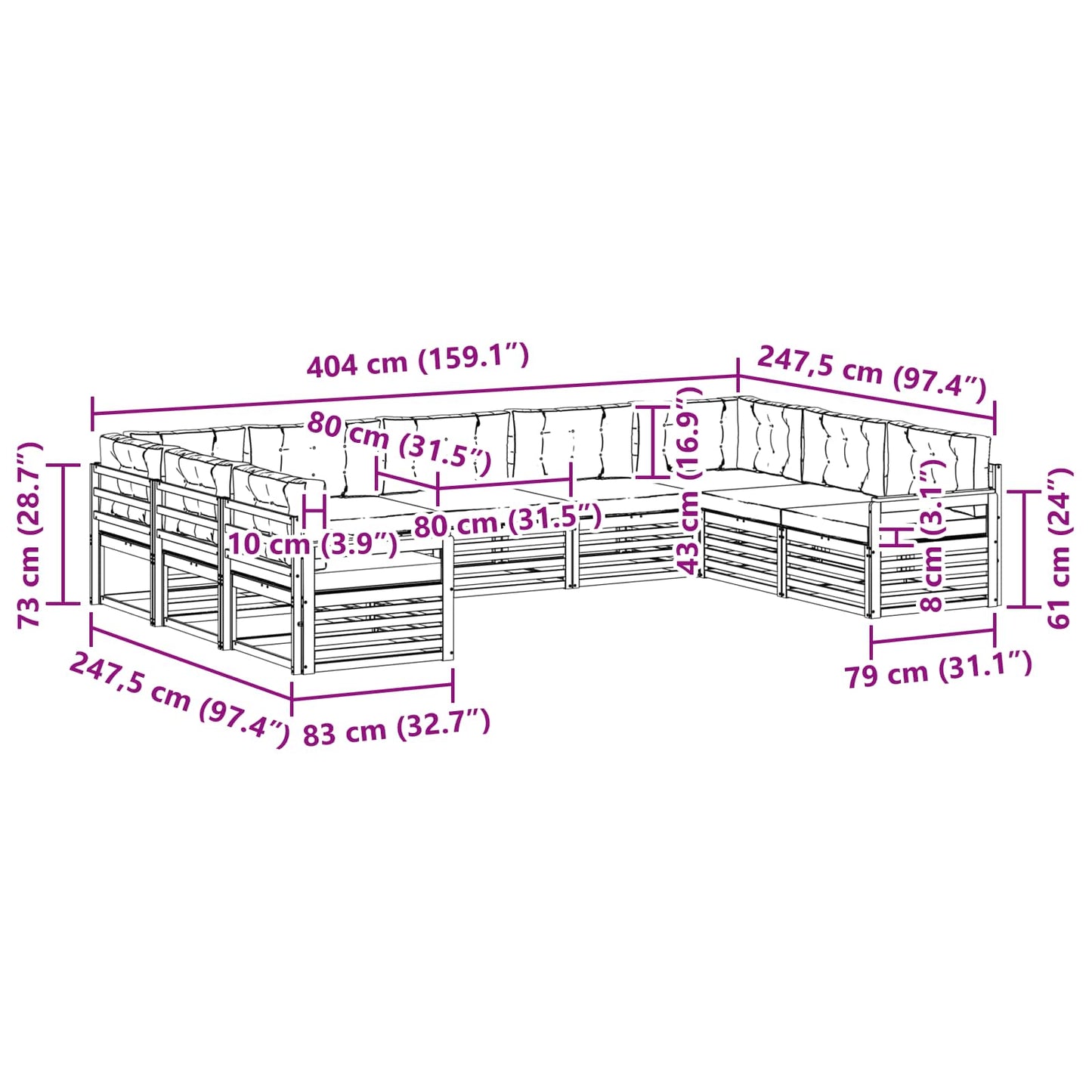 vidaXL Σειρά Καναπέ Εξωτερικού με μαξιλάρι 9 pcs Άσπρο και Ανθρακί
