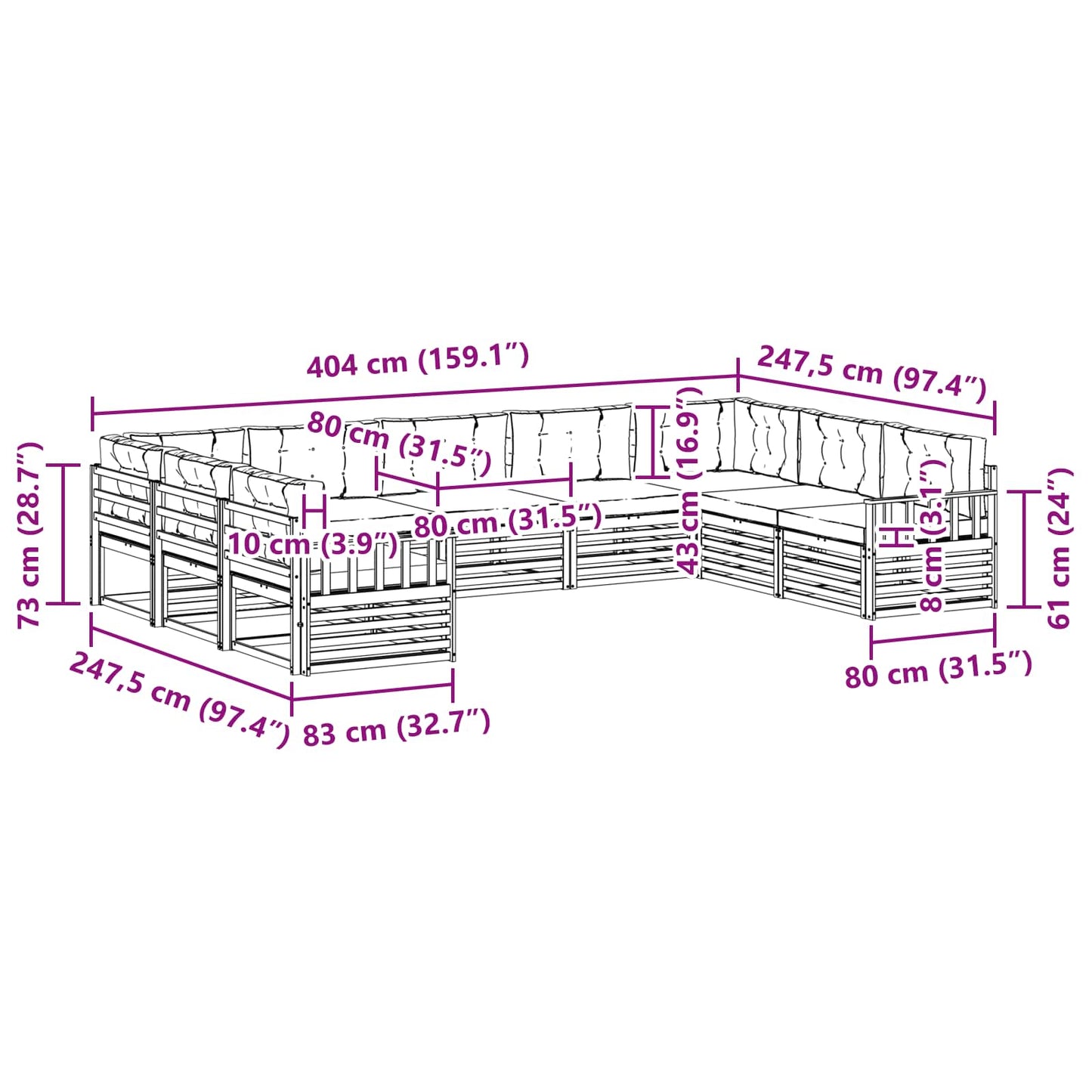 vidaXL Σειρά Καναπέ Εξωτερικού με μαξιλάρι 9 pcs Άσπρο και Ανθρακί