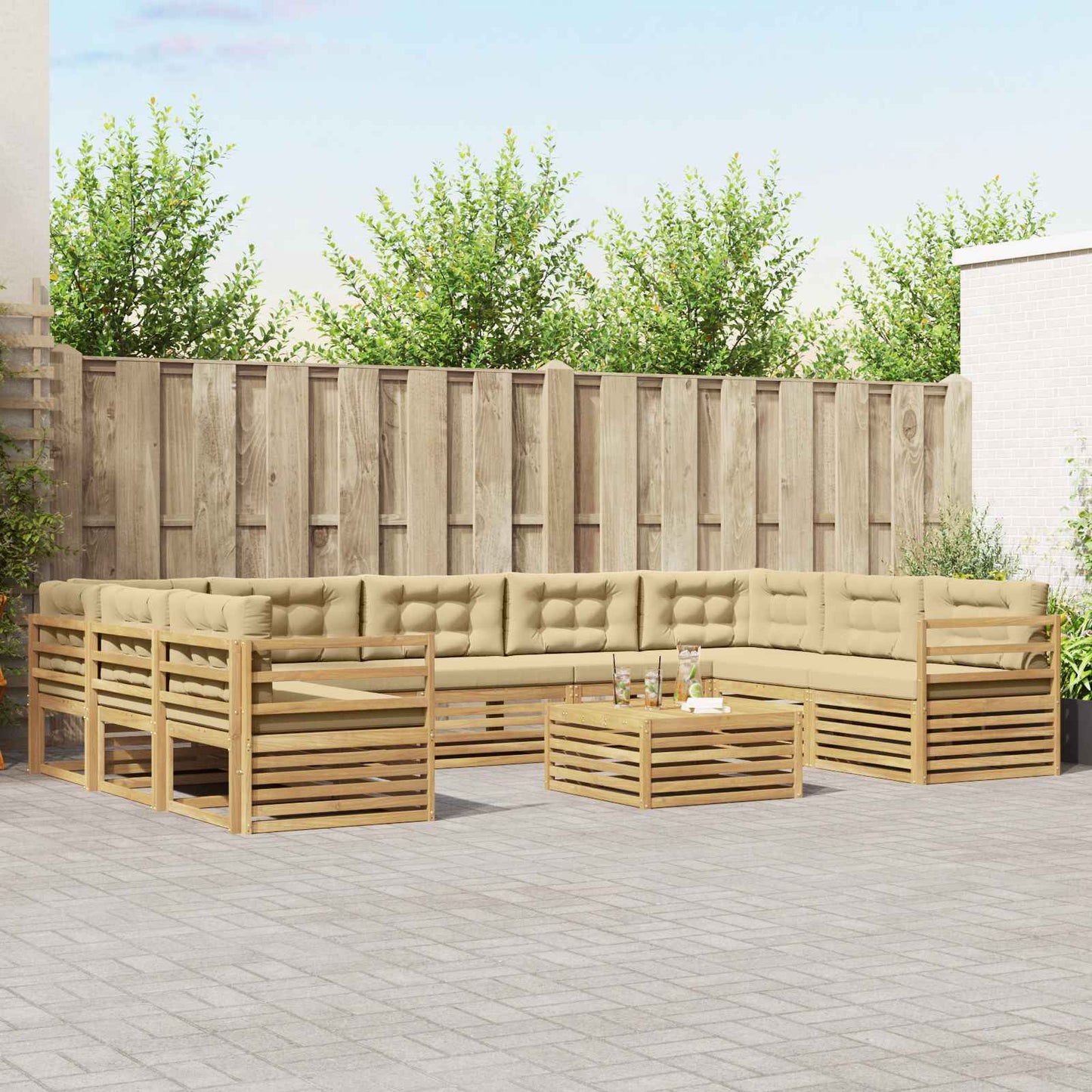vidaXL Σειρά Καναπέ Εξωτερικού 10 pcs Λευκό και Μπεζ Πολυεστέρας
