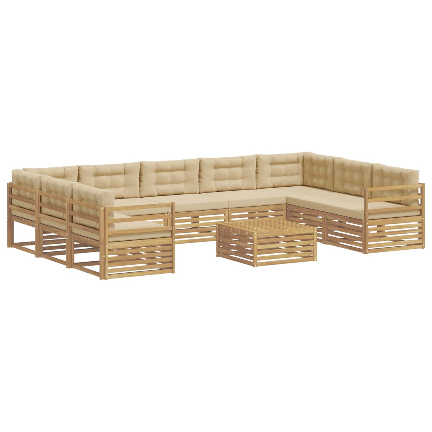 vidaXL Σειρά Καναπέ Εξωτερικού 10 pcs Λευκό και Μπεζ Πολυεστέρας