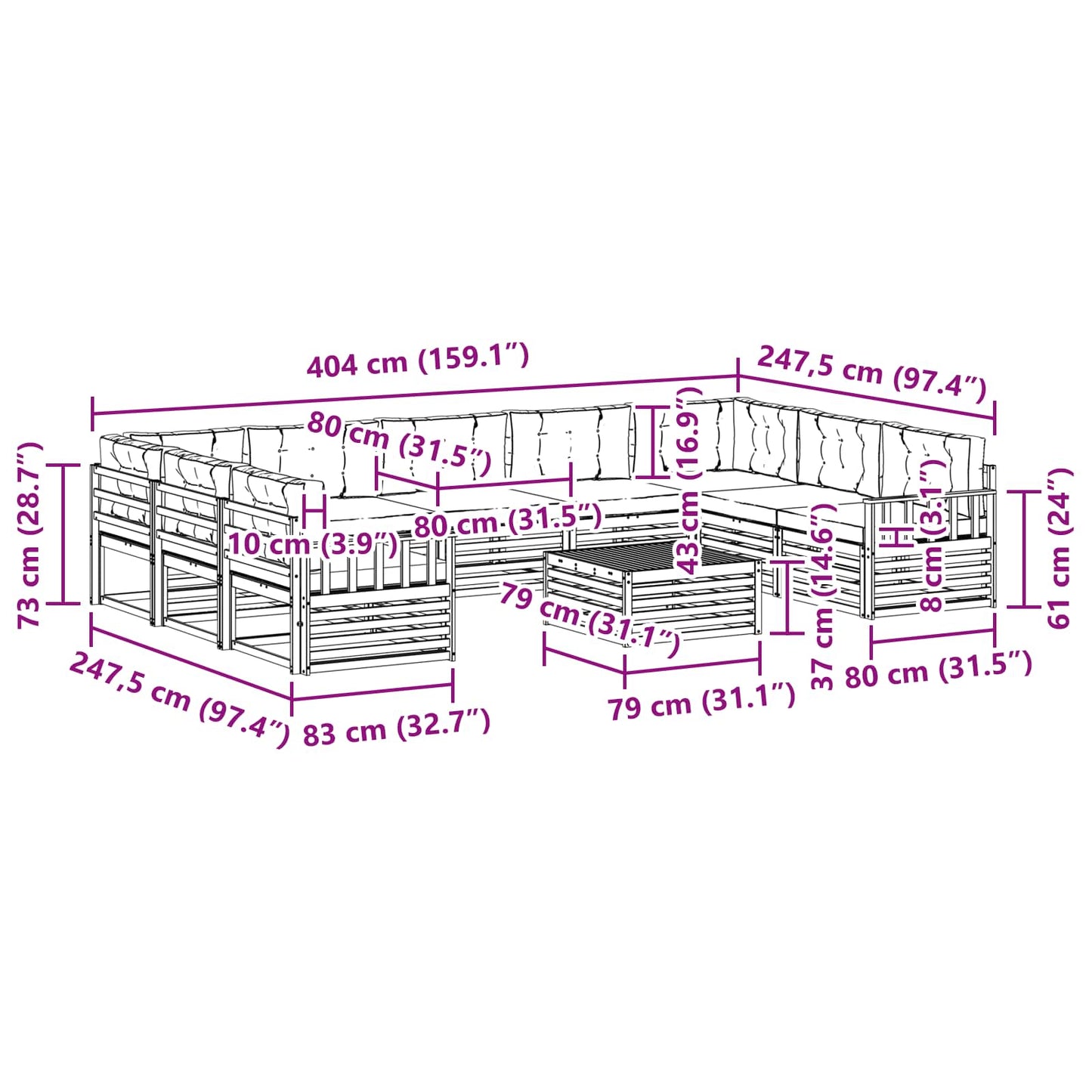 vidaXL Σειρά Καναπέ Εξωτερικού με μαξιλάρι 10 pcs Άσπρο και Ανθρακί