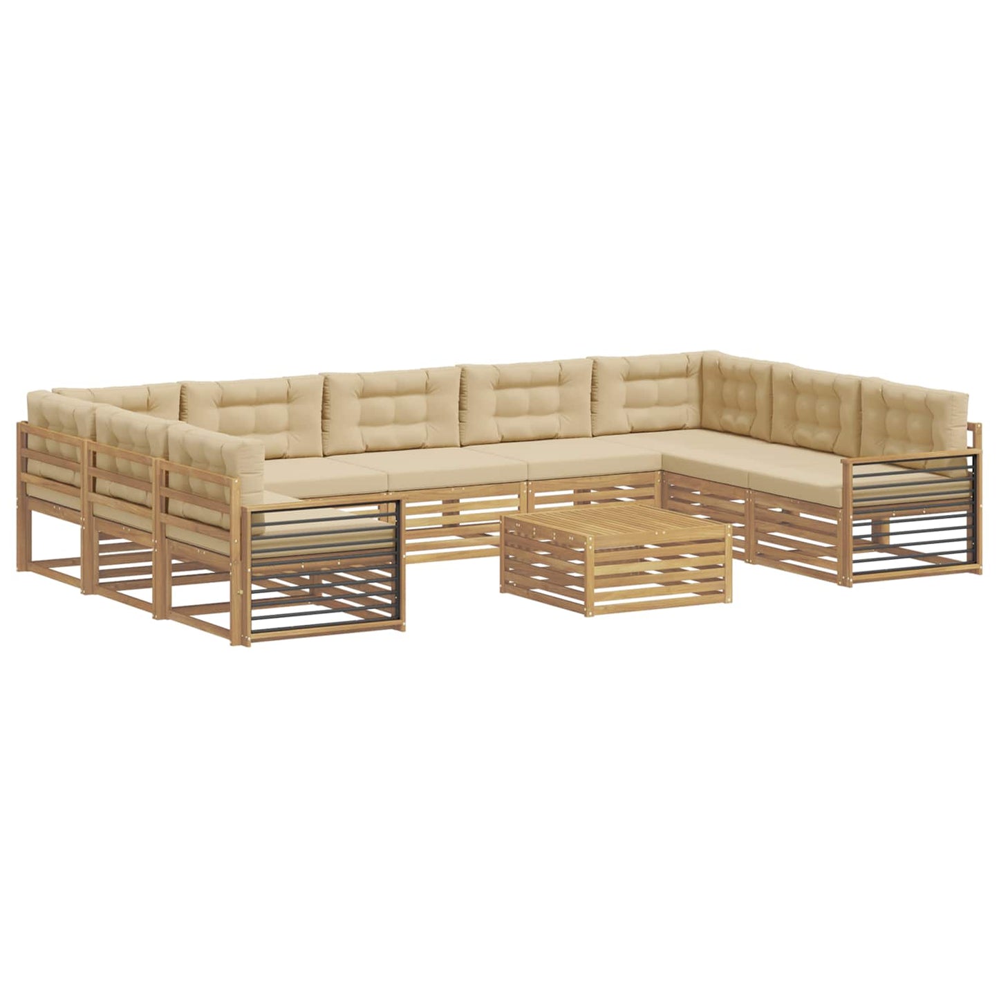 vidaXL Σειρά Καναπέ Εξωτερικού με μαξιλάρι 10 pcs Λευκό και Μπεζ