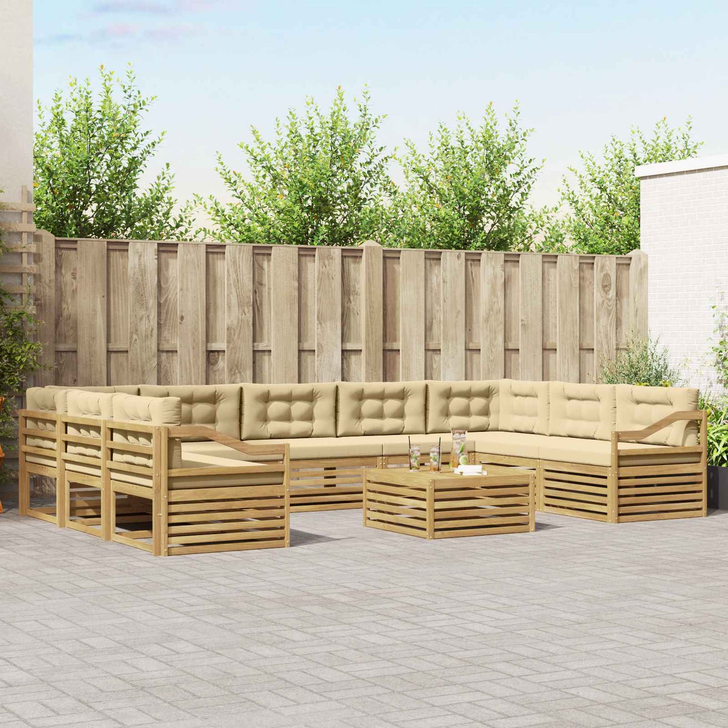 vidaXL Σειρά Καναπέ Εξωτερικού 10 pcs Λευκό και Μπεζ Πολυεστέρας