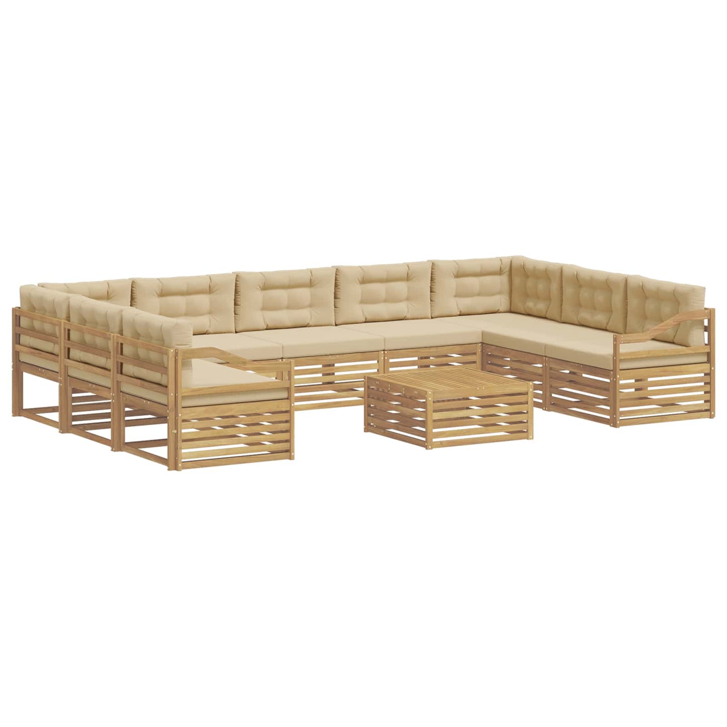 vidaXL Σειρά Καναπέ Εξωτερικού 10 pcs Λευκό και Μπεζ Πολυεστέρας