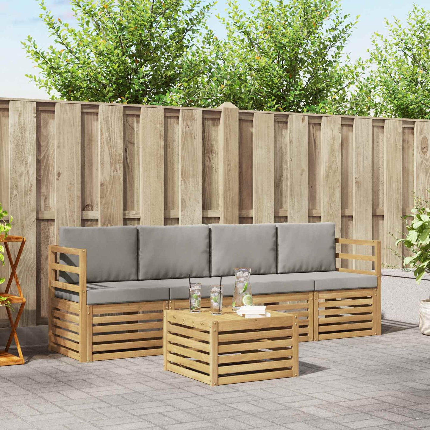 vidaXL Σειρά Καναπέ Εξωτερικού 5 pcs Λευκό και Ανοιχτό Γκρι