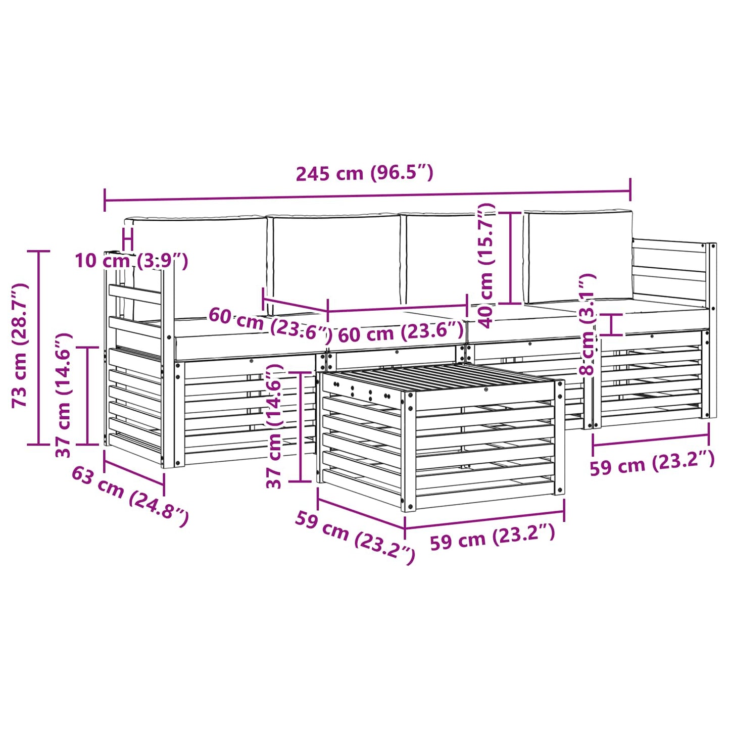 vidaXL Σειρά Καναπέ Εξωτερικού 5 pcs Λευκό και Ανοιχτό Γκρι