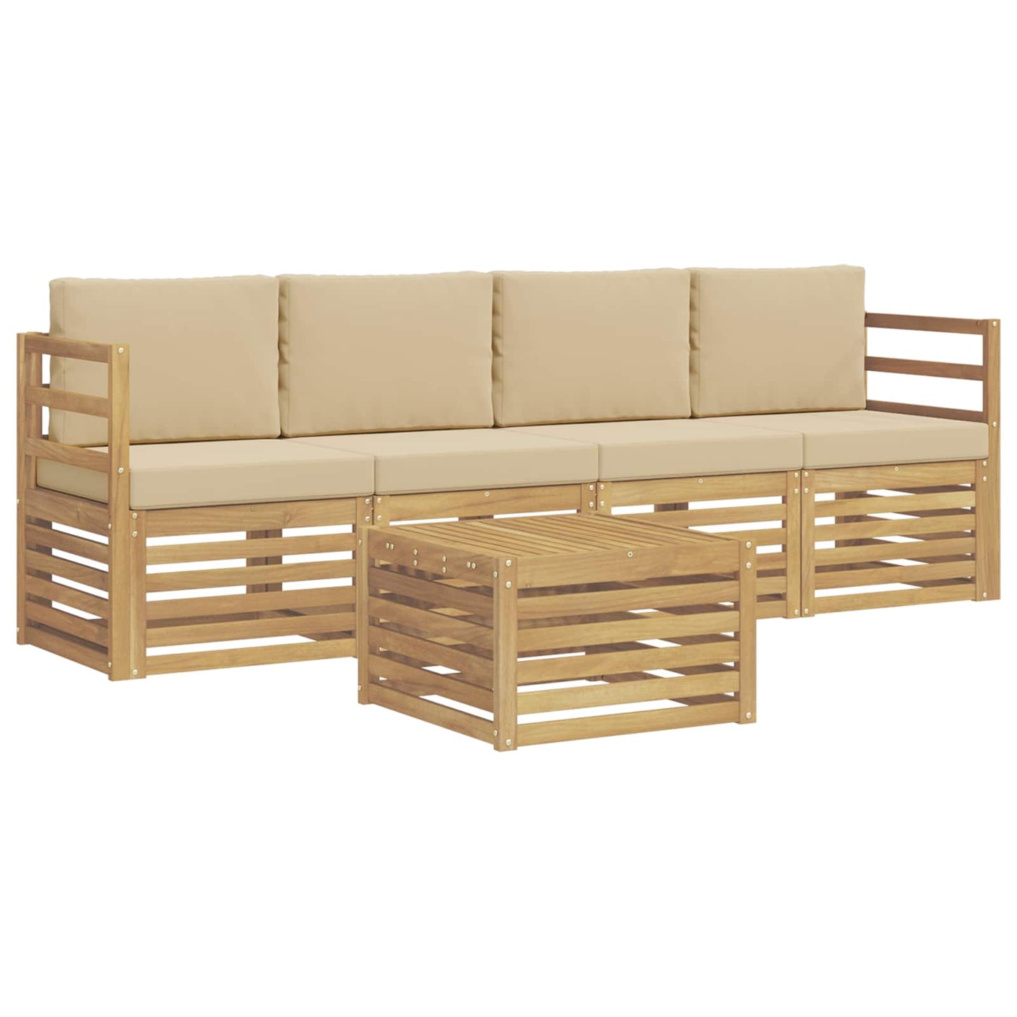 vidaXL Σειρά Καναπέ Εξωτερικού 5 pcs Λευκό και Μπεζ Πολυεστέρας