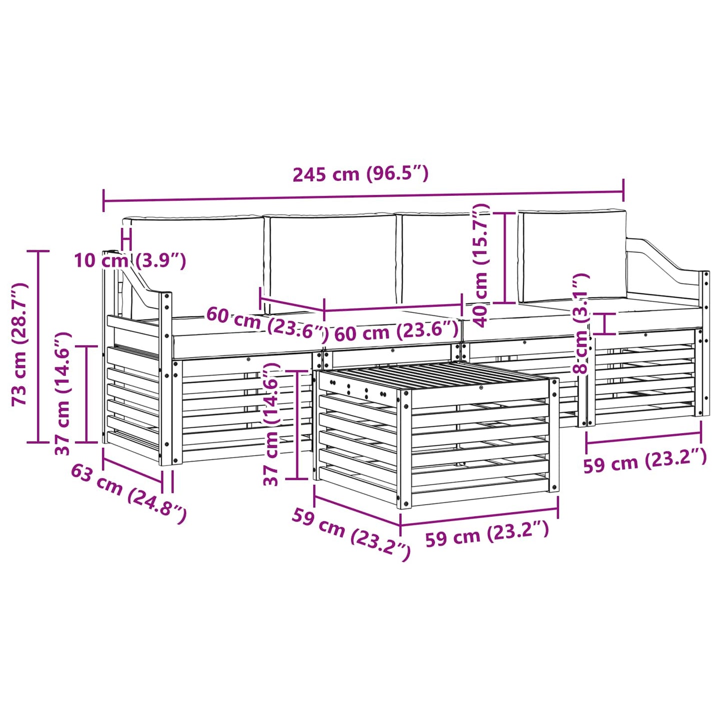 vidaXL Σειρά Καναπέ Εξωτερικού 5 pcs Λευκό και Ανοιχτό Γκρι