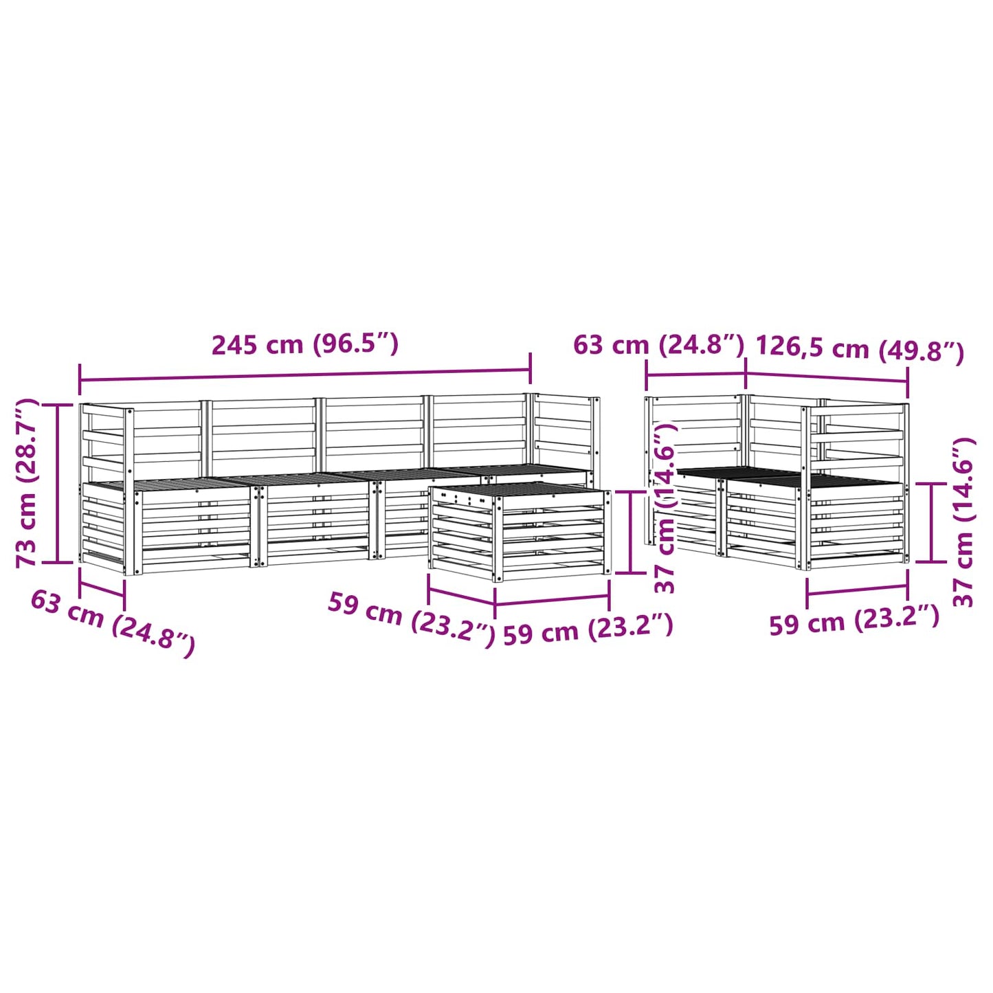 vidaXL Σειρά Καναπέ Εξωτερικού 7 pcs Λευκό Στερεό Ξύλο Ακακίας