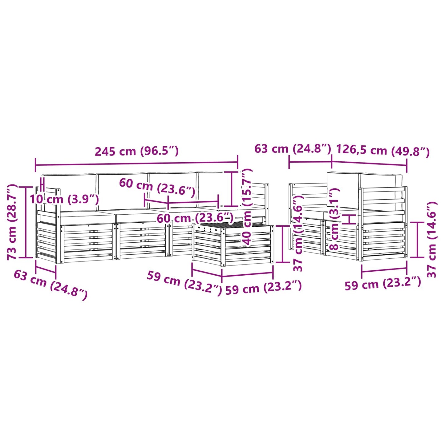 vidaXL Σειρά Καναπέ Εξωτερικού 7 pcs Λευκό και Μπεζ Πολυεστέρας