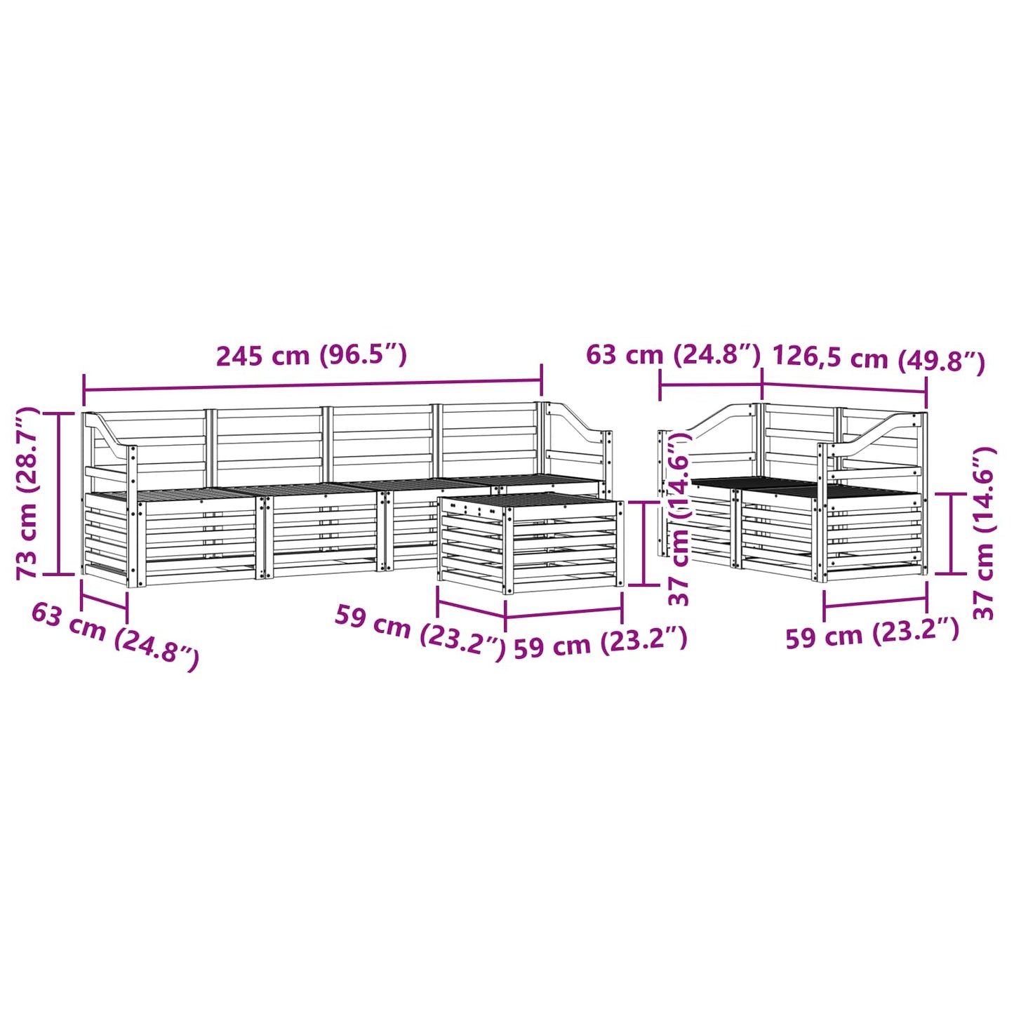 vidaXL Σειρά Καναπέ Εξωτερικού 7 pcs Λευκό Στερεό Ξύλο Ακακίας