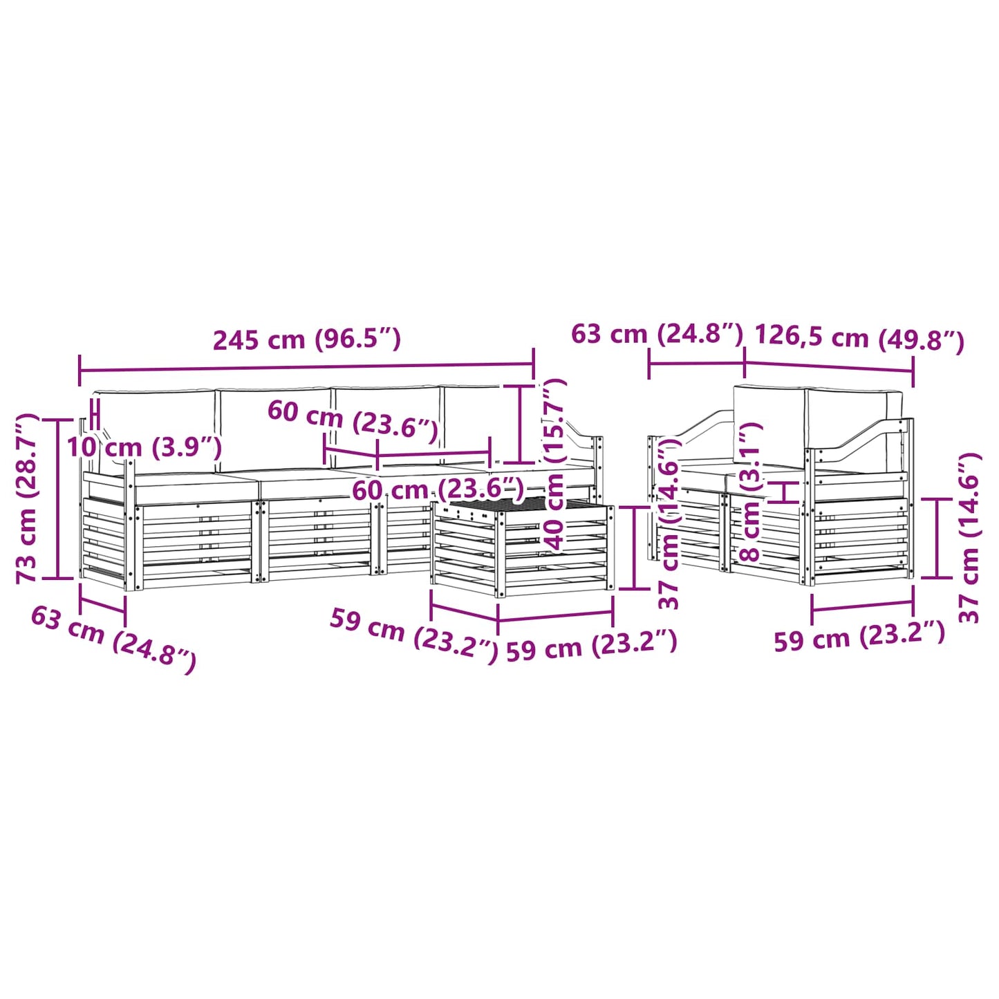vidaXL Σειρά Καναπέ Εξωτερικού 7 pcs Λευκό και Ανοιχτό Γκρι