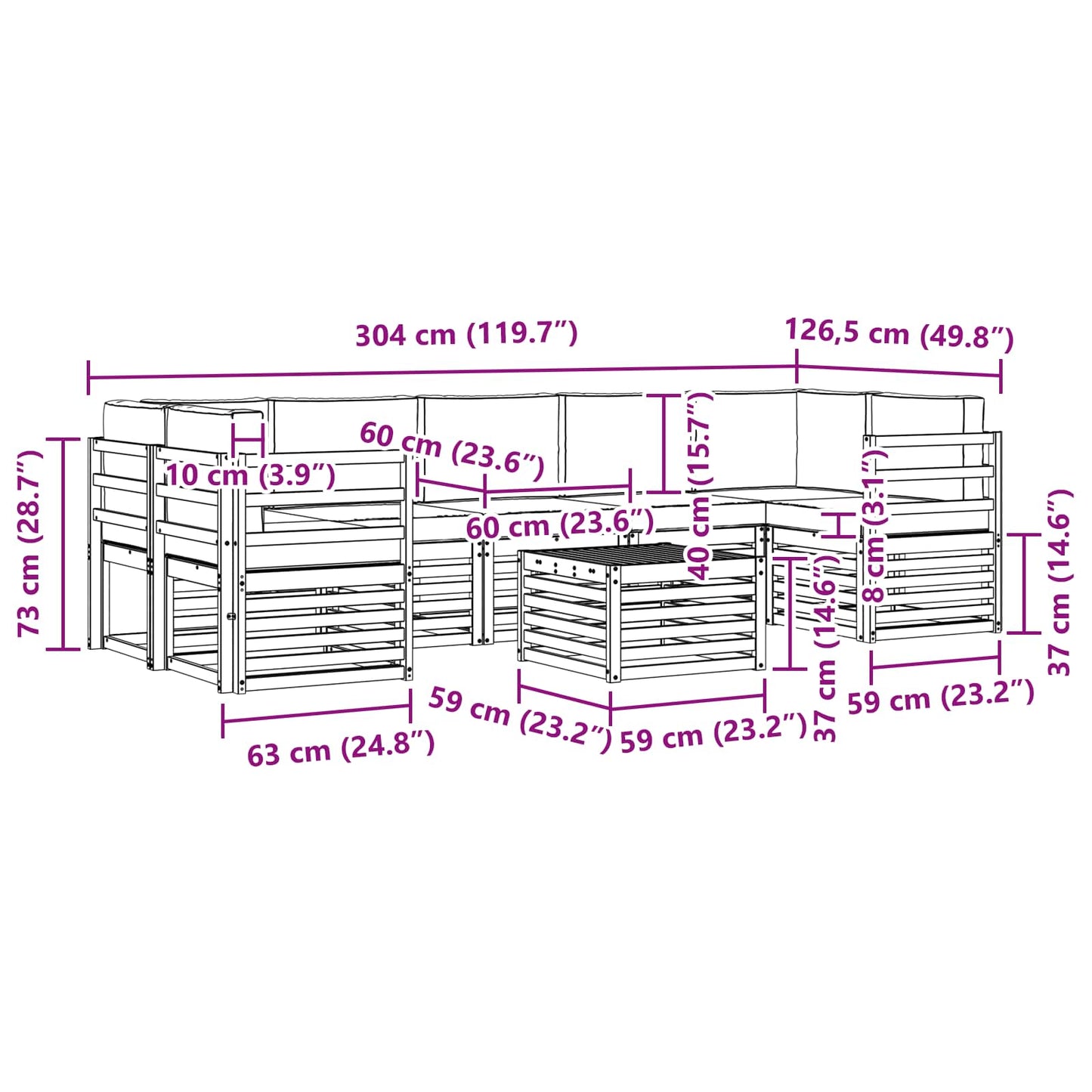 vidaXL Σειρά Καναπέ Εξωτερικού 8 pcs Λευκό και Ανοιχτό Γκρι