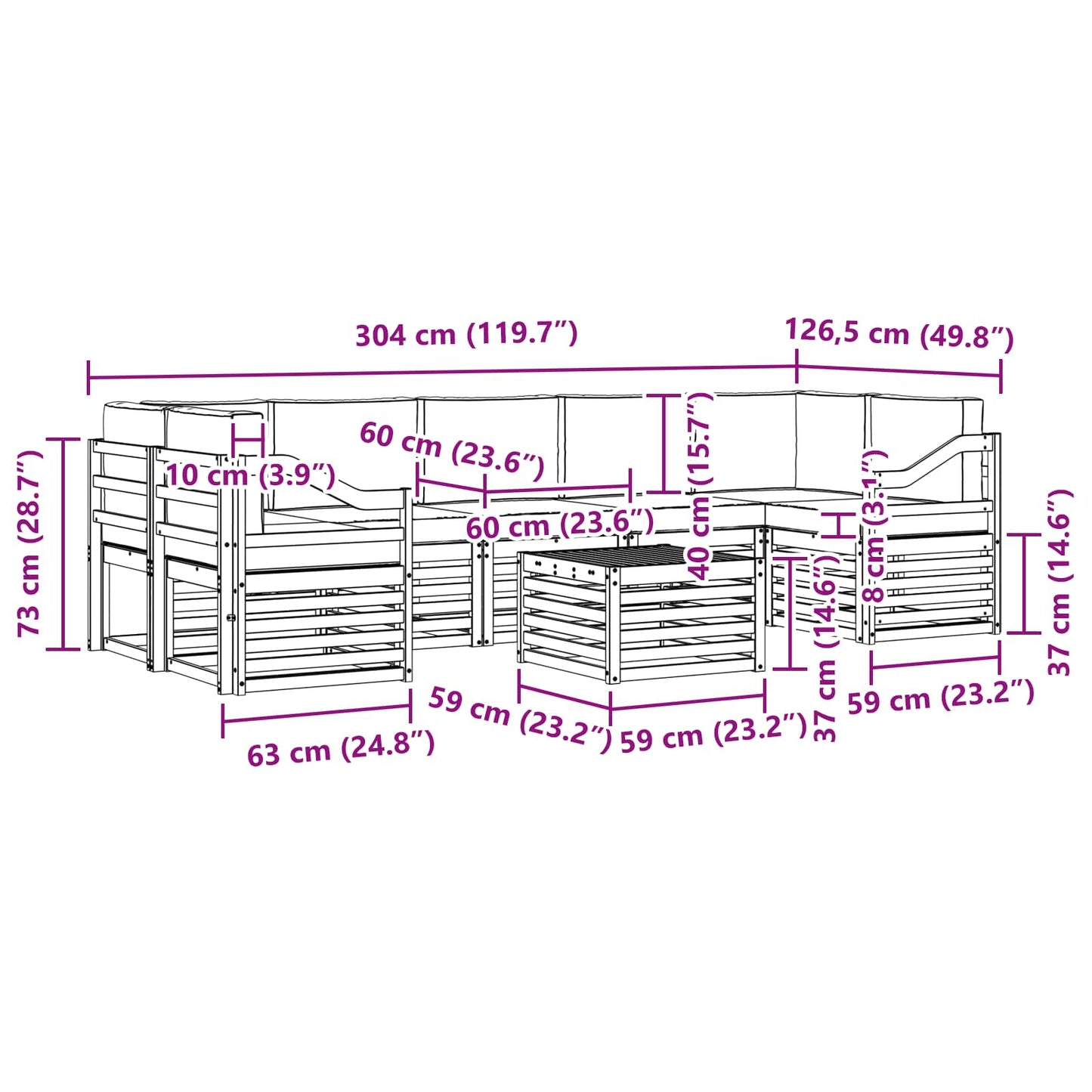 vidaXL Σειρά Καναπέ Εξωτερικού 8 pcs Λευκό και Ανοιχτό Γκρι