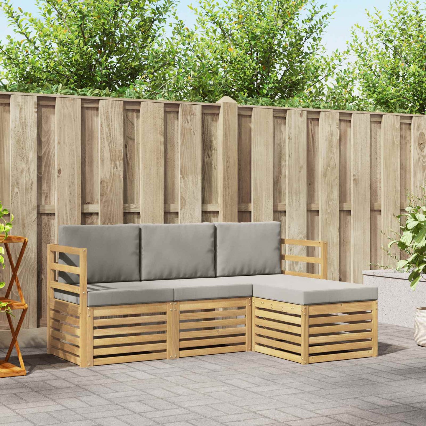 vidaXL Σειρά Καναπέ Εξωτερικού 4 pcs Λευκό και Ανοιχτό Γκρι