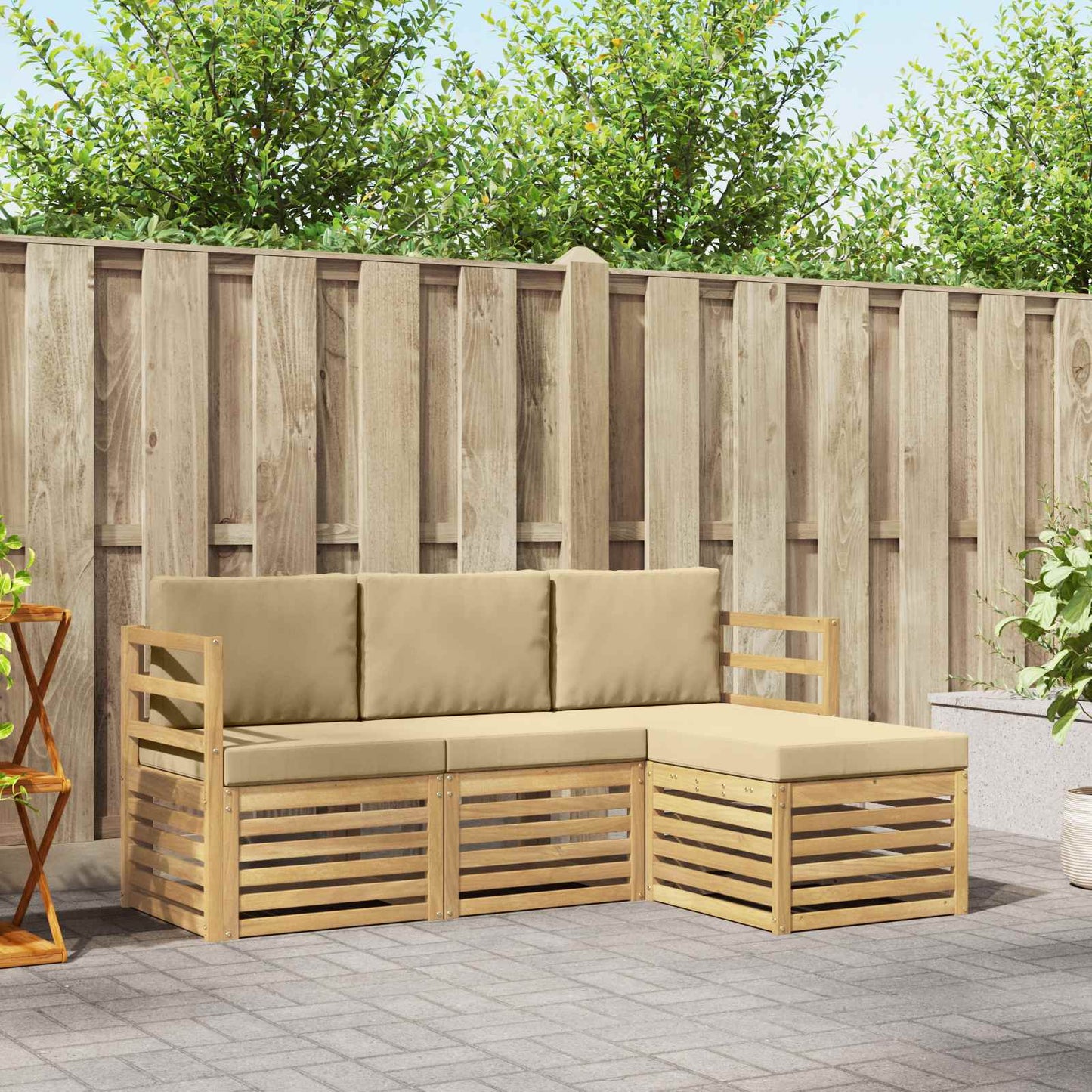 vidaXL Σειρά Καναπέ Εξωτερικού 4 pcs Λευκό και Μπεζ Πολυεστέρας