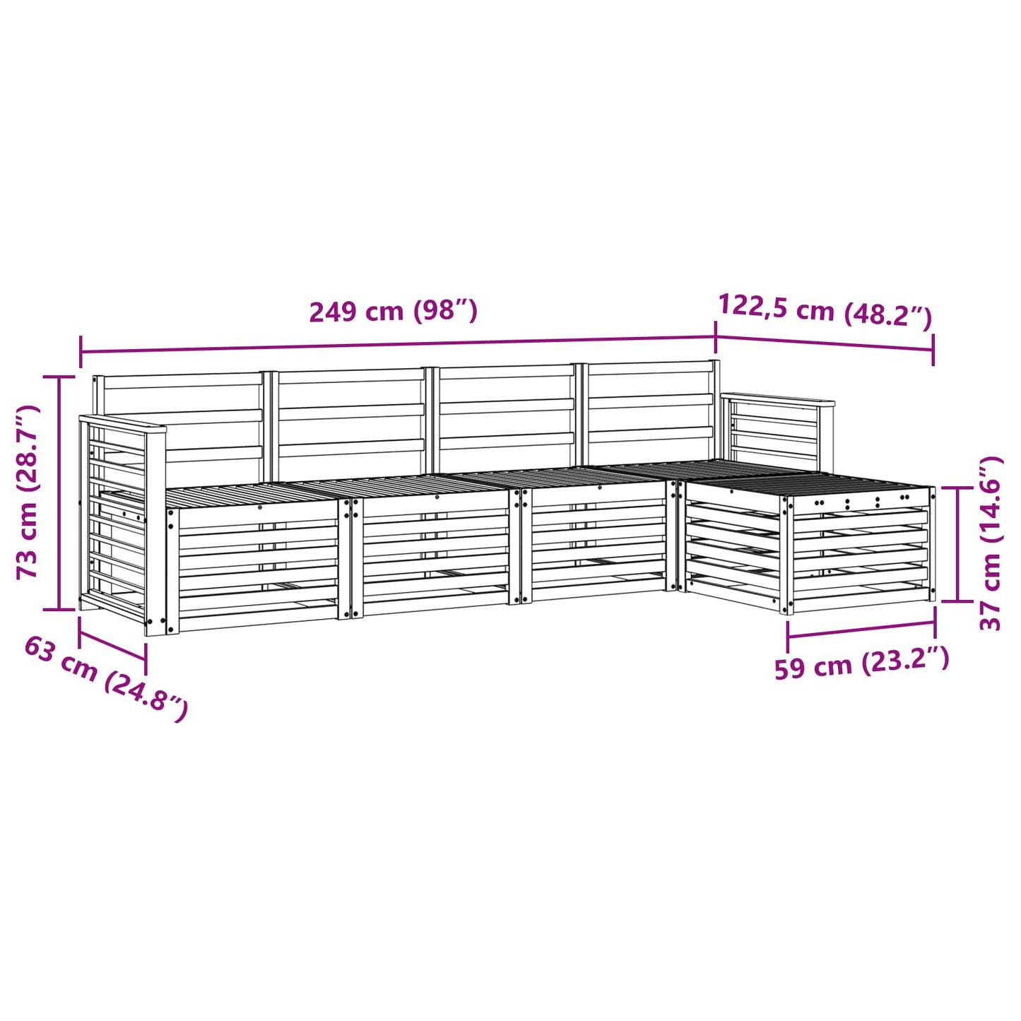 vidaXL Σειρά Καναπέ Εξωτερικού 5 pcs Λευκό Στερεό Ξύλο Ακακίας
