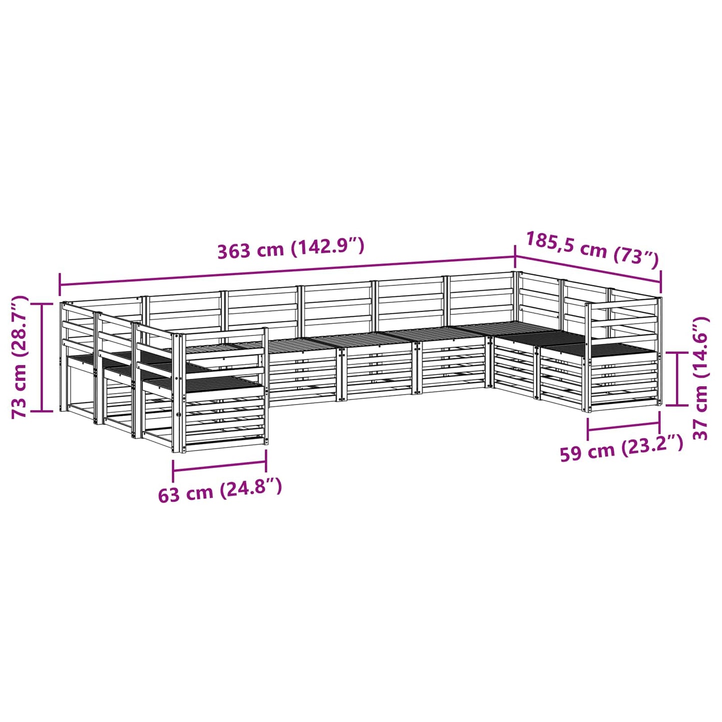 vidaXL Σειρά Καναπέ Εξωτερικού 10 pcs Λευκό 363 x 185,5 x 73 εκ.